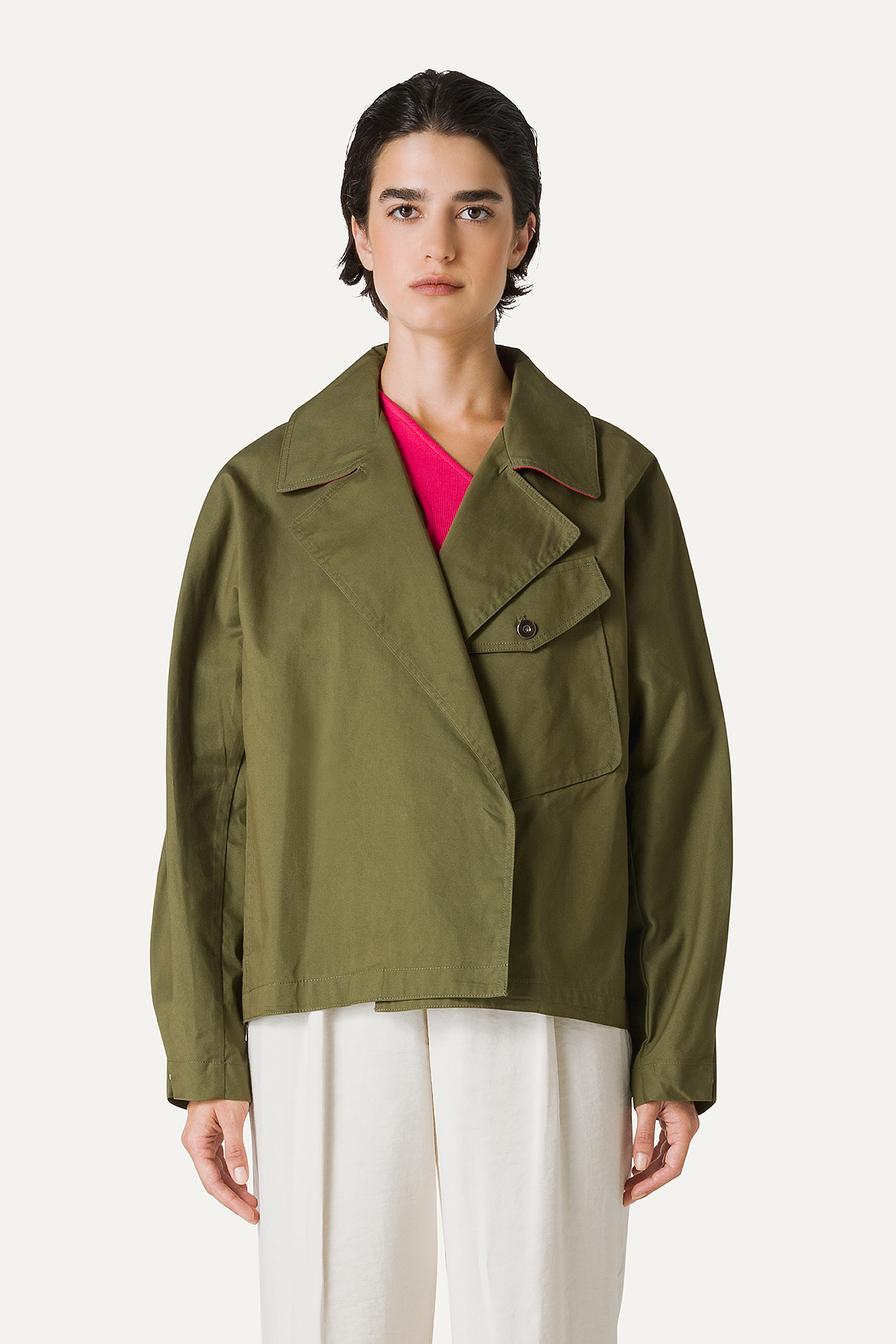 SHORT TRENCH COAT IN LIGHT COTTON GABARDINE 9202 - FOREST - OOF WEAR