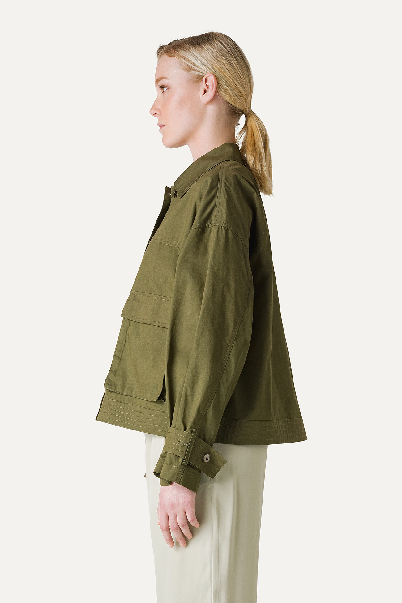 SHORT JACKET IN LIGHT COTTON GABARDINE 9205 - FOREST GREEN - OOF WEAR