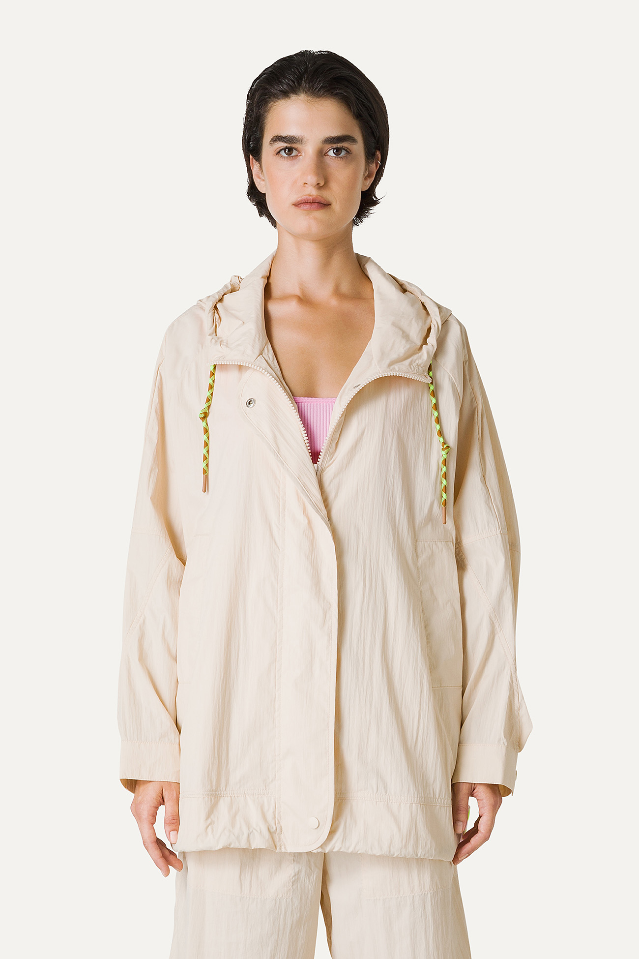 OVERSIZE HOODED NYLON JACKET 9206 - CREAM - OOF WEAR