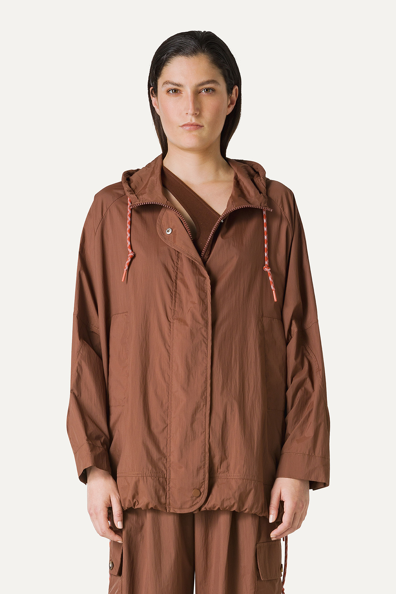 OVERSIZE HOODED NYLON JACKET 9206 - CHOCOLATE - OOF WEAR