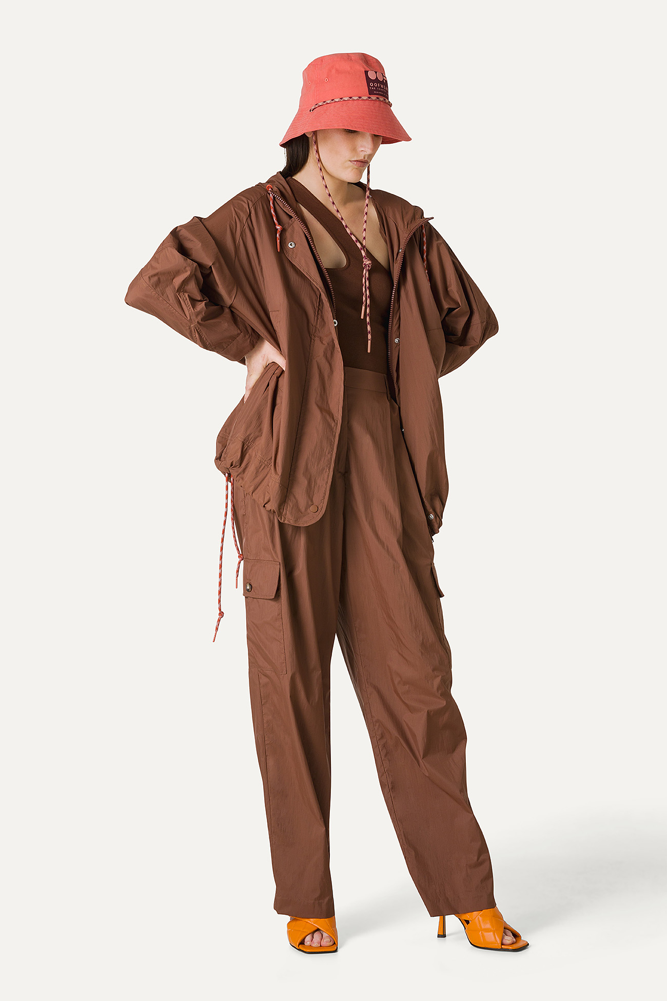 OVERSIZE HOODED NYLON JACKET 9206 - CHOCOLATE - OOF WEAR