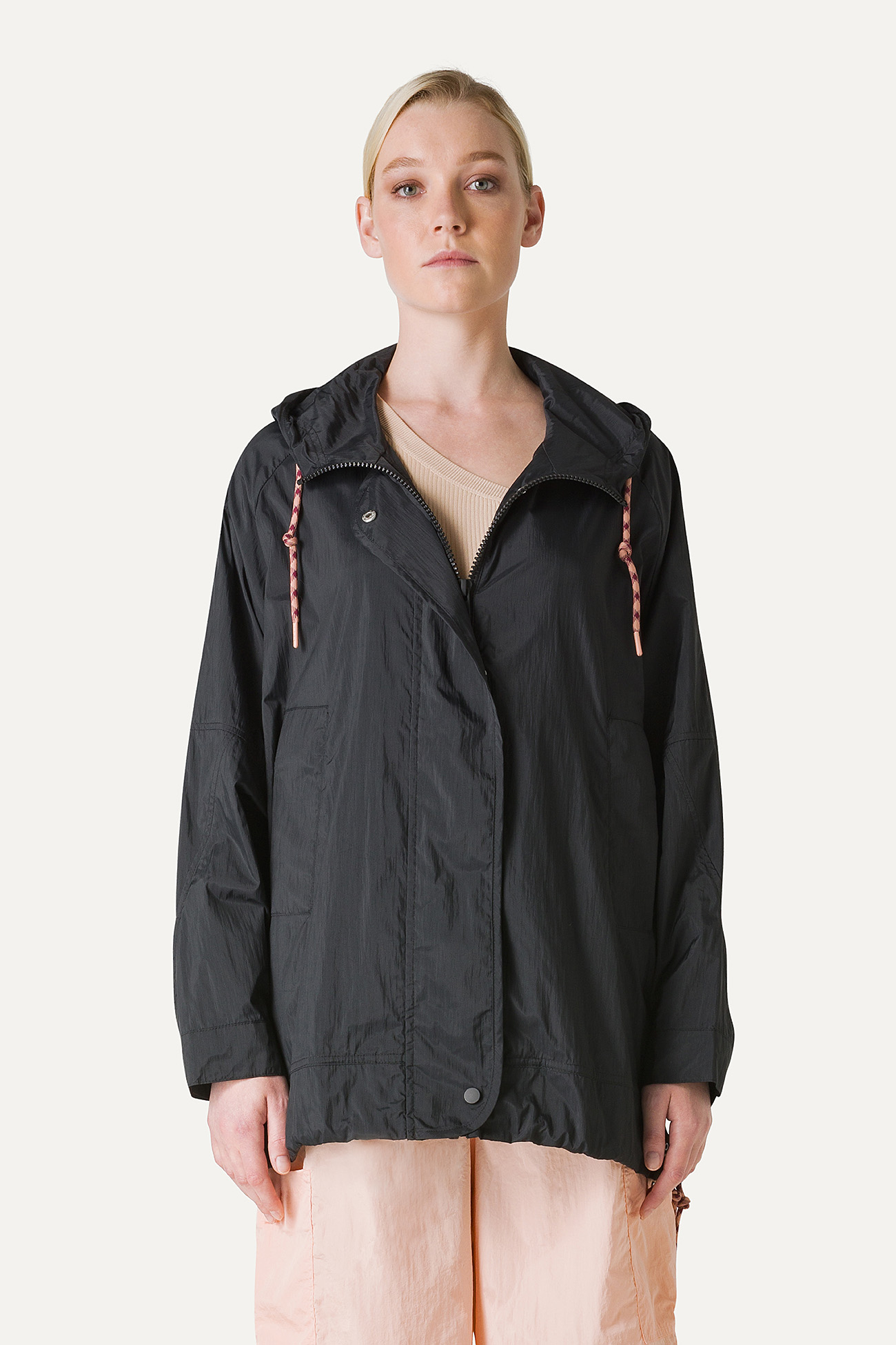 OVERSIZE HOODED NYLON JACKET 9206 - BLACK - OOF WEAR