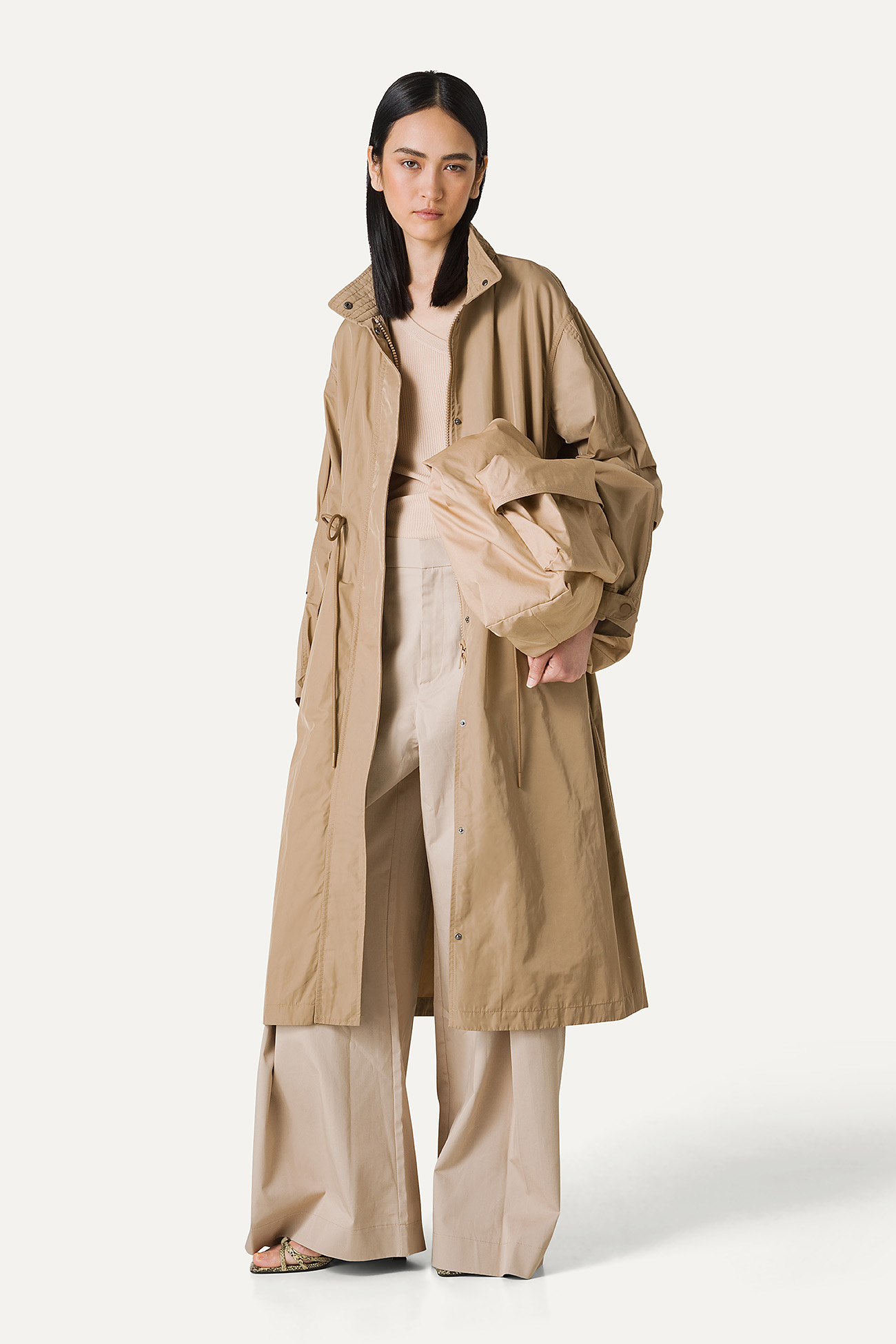LONG OVERSIZE PARKA IN MEMORY NYLON 9211 - BEIGE - OOF WEAR