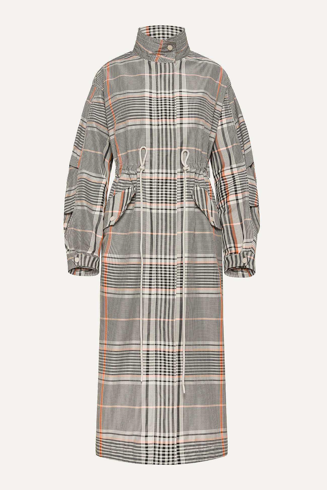 LONG OVERSIZE PARKA IN CHECK PATTERN MEMORY NYLON 9211 - ORANGE/CREAM - OOF WEAR