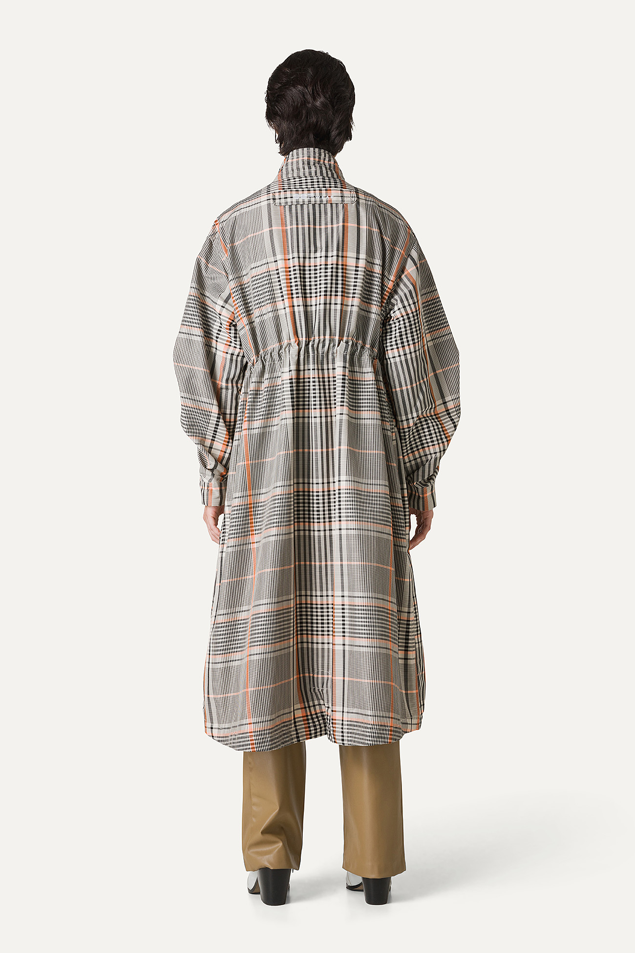 LONG OVERSIZE PARKA IN CHECK PATTERN MEMORY NYLON 9211 - ORANGE/CREAM - OOF WEAR