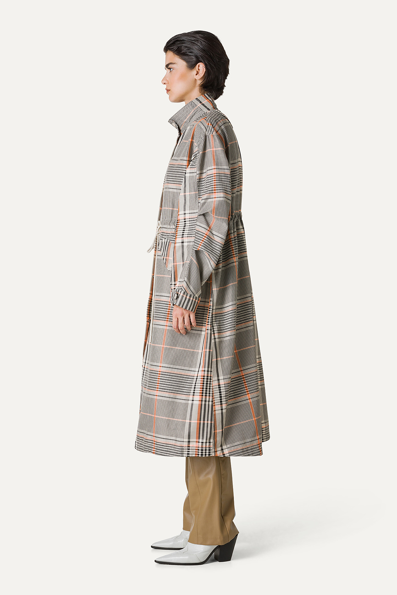 LONG OVERSIZE PARKA IN CHECK PATTERN MEMORY NYLON 9211 - ORANGE/CREAM - OOF WEAR