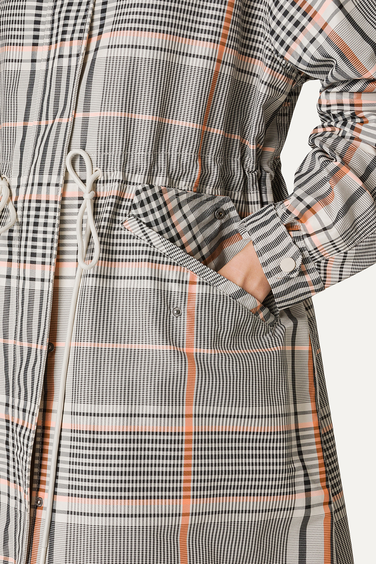 LONG OVERSIZE PARKA IN CHECK PATTERN MEMORY NYLON 9211 - ORANGE/CREAM - OOF WEAR