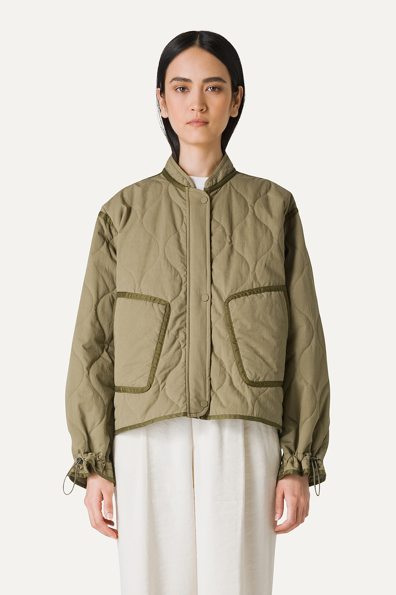 FLARED SHORT JACKET IN QUILTED NYLON 9224 - MOSS GREEN - OOF WEAR