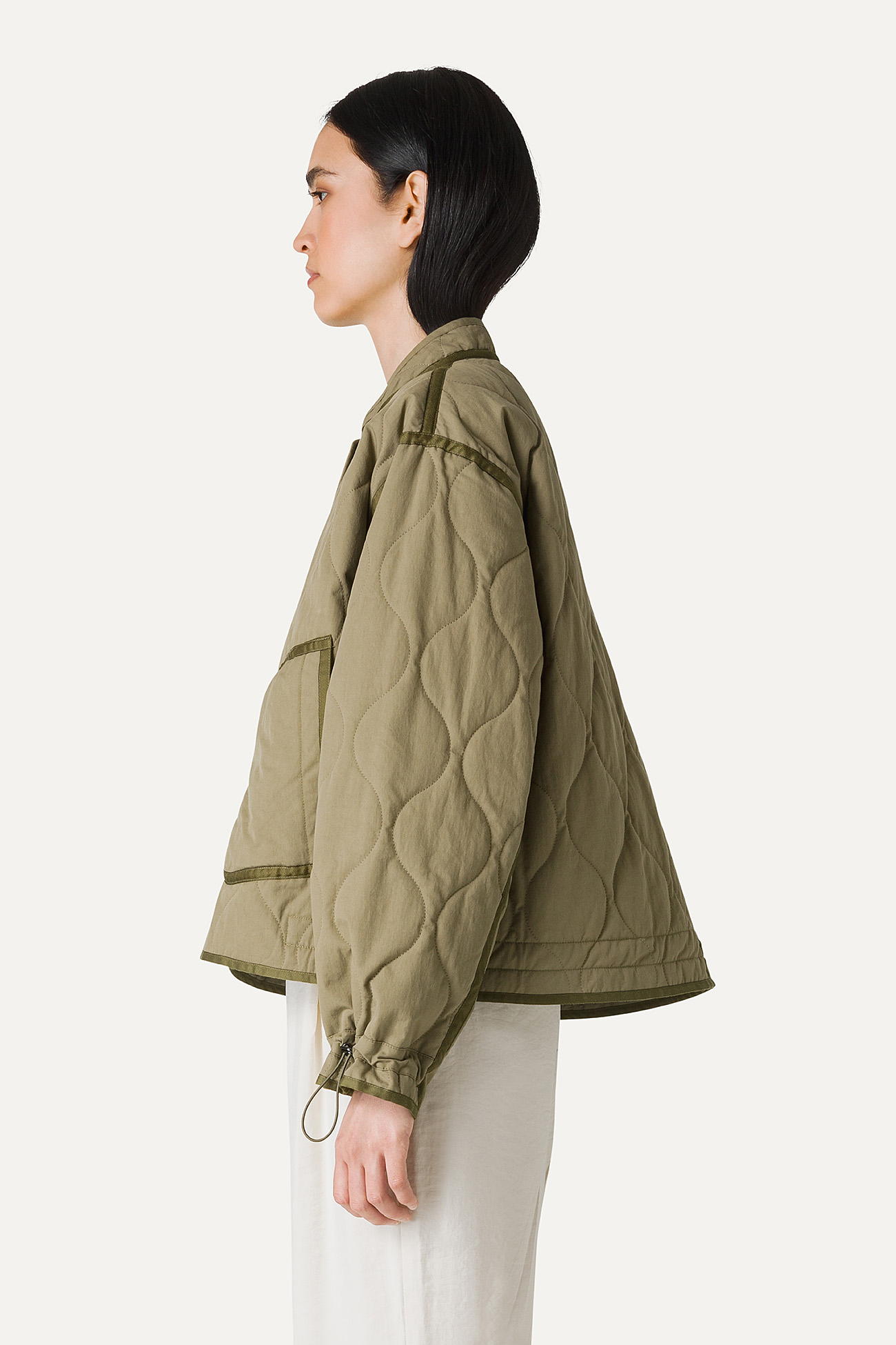 FLARED SHORT JACKET IN QUILTED NYLON 9224 - MOSS GREEN - OOF WEAR