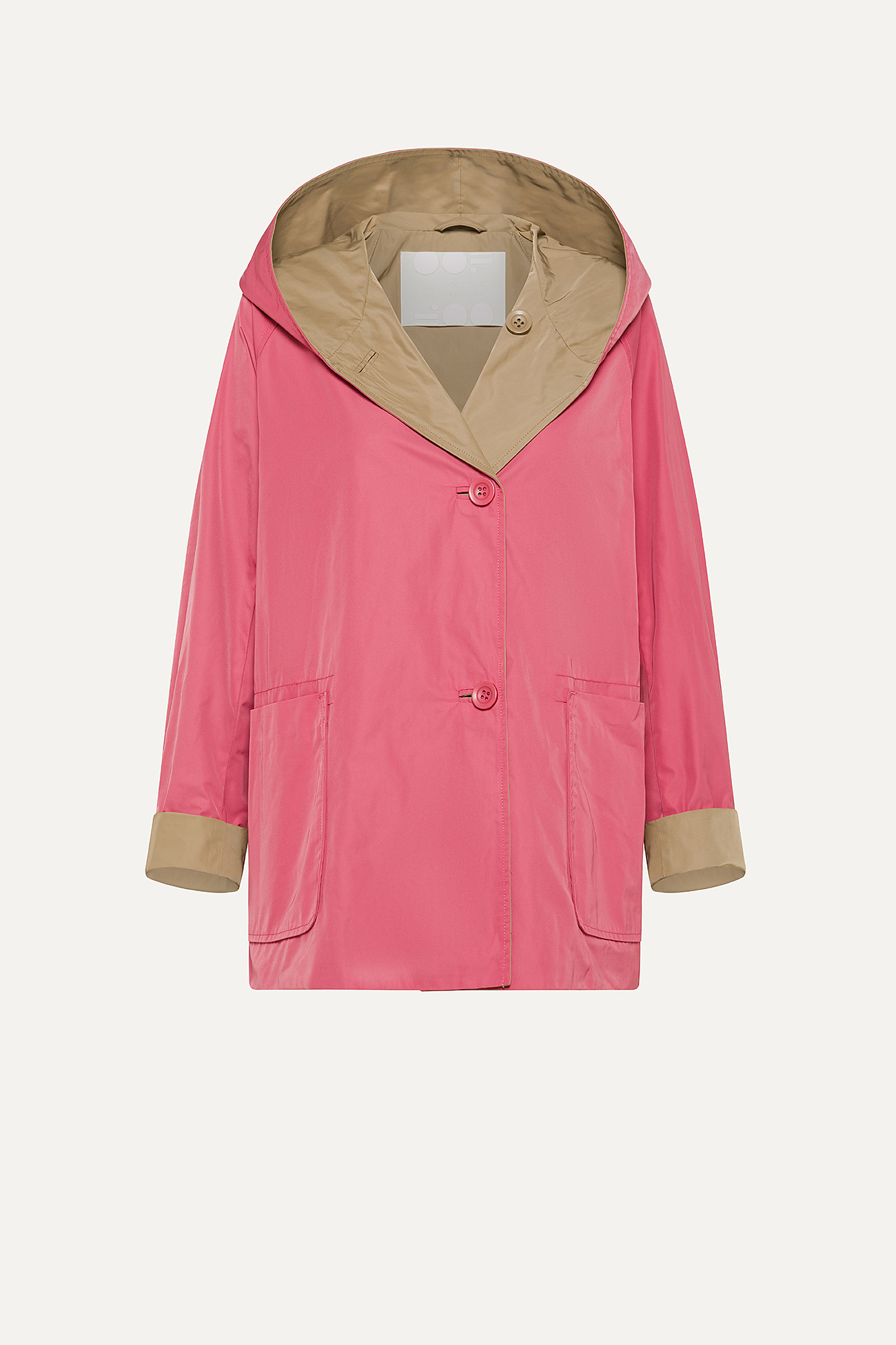 REVERSIBLE HOODED RAINCOAT IN MEMORY NYLON 9411 - OLD ROSE/BEIGE - OOF WEAR