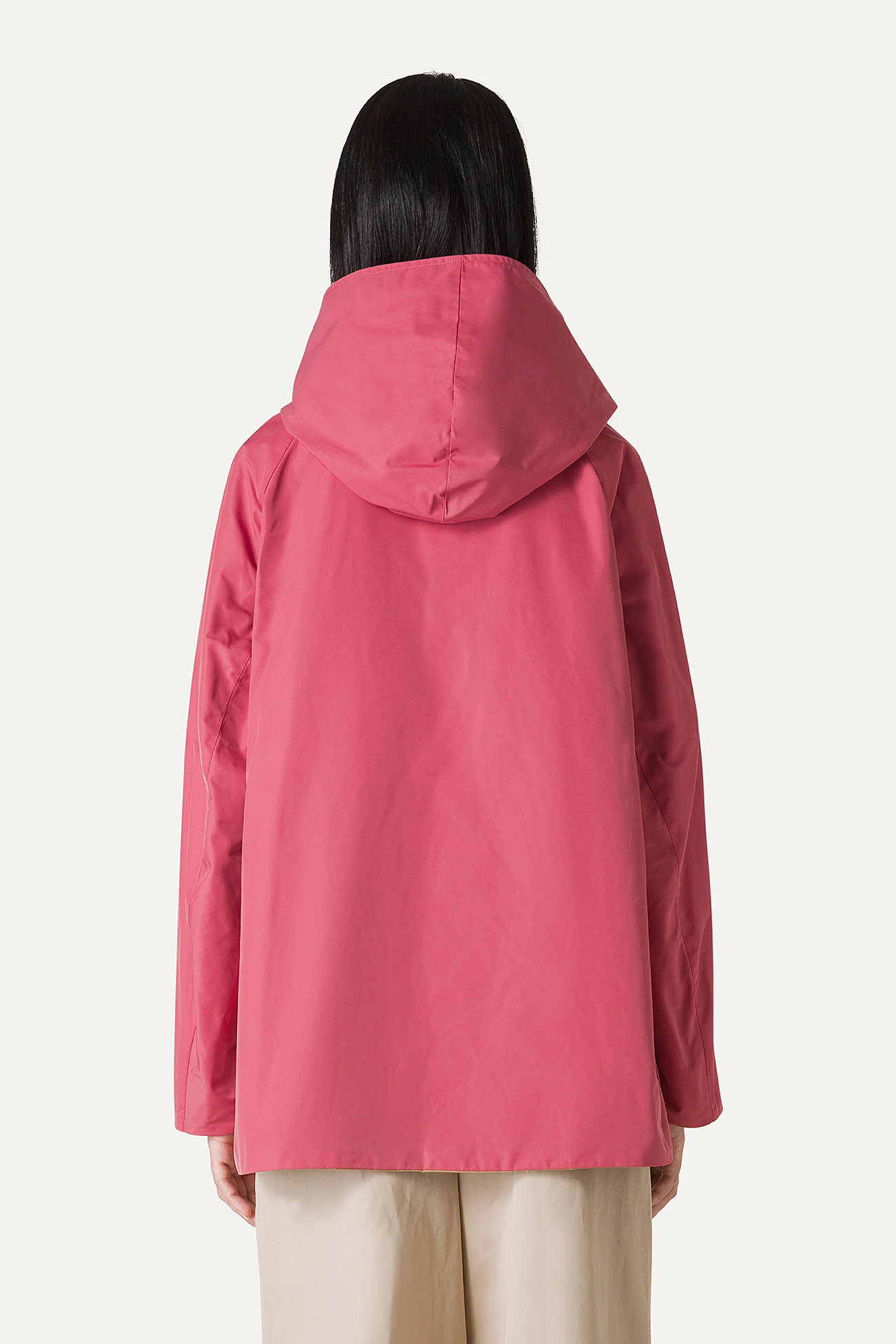 REVERSIBLE HOODED RAINCOAT IN MEMORY NYLON 9411 - OLD ROSE/BEIGE - OOF WEAR