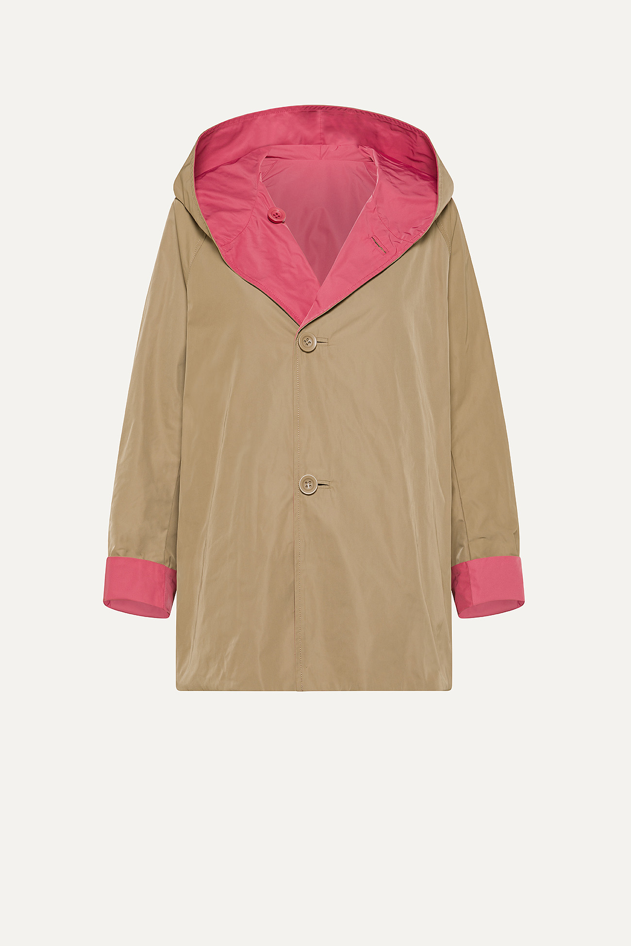 REVERSIBLE HOODED RAINCOAT IN MEMORY NYLON 9411 - OLD ROSE/BEIGE - OOF WEAR