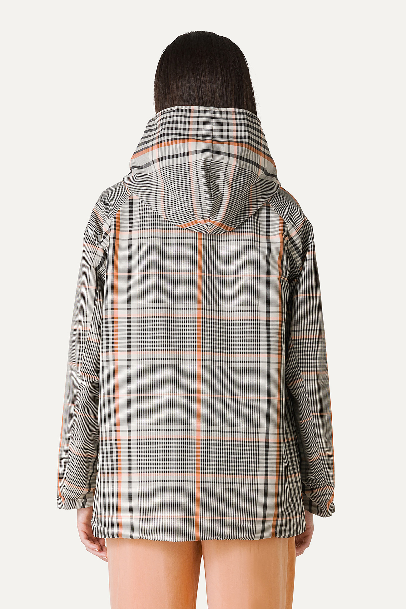 REVERSIBLE HOODED RAINCOAT IN CHECK PATTERN MEMORY NYLON 9411 - ORANGE/PAPRIKA - OOF WEAR