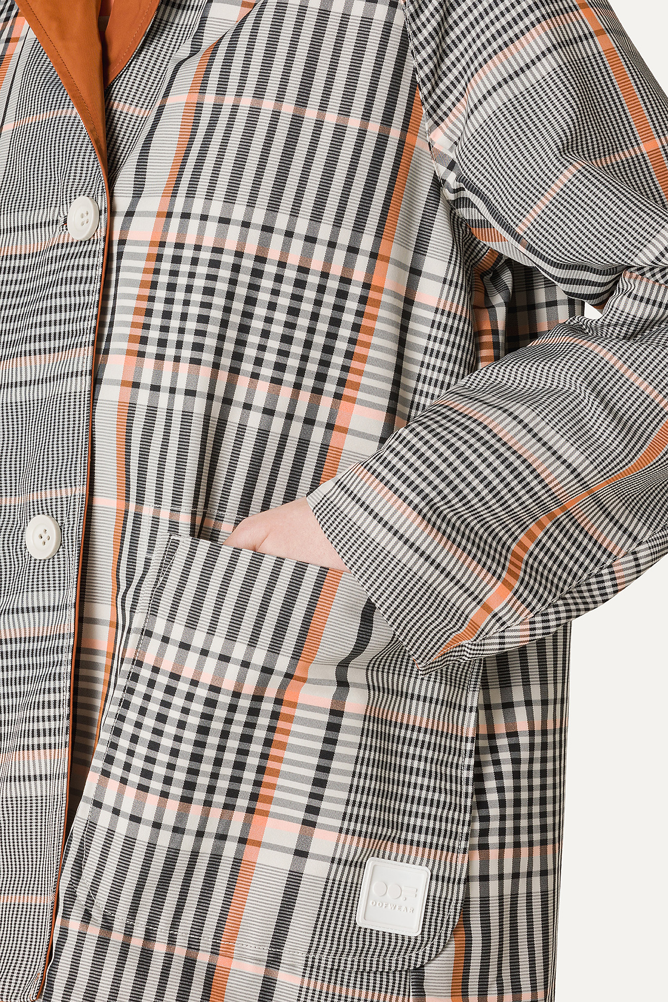 REVERSIBLE HOODED RAINCOAT IN CHECK PATTERN MEMORY NYLON 9411 - ORANGE/PAPRIKA - OOF WEAR