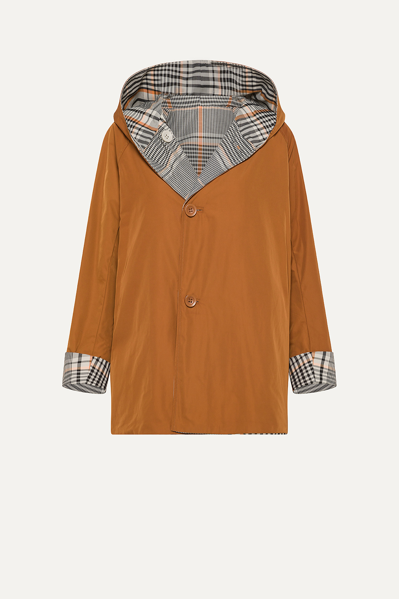REVERSIBLE HOODED RAINCOAT IN CHECK PATTERN MEMORY NYLON 9411 - ORANGE/PAPRIKA - OOF WEAR