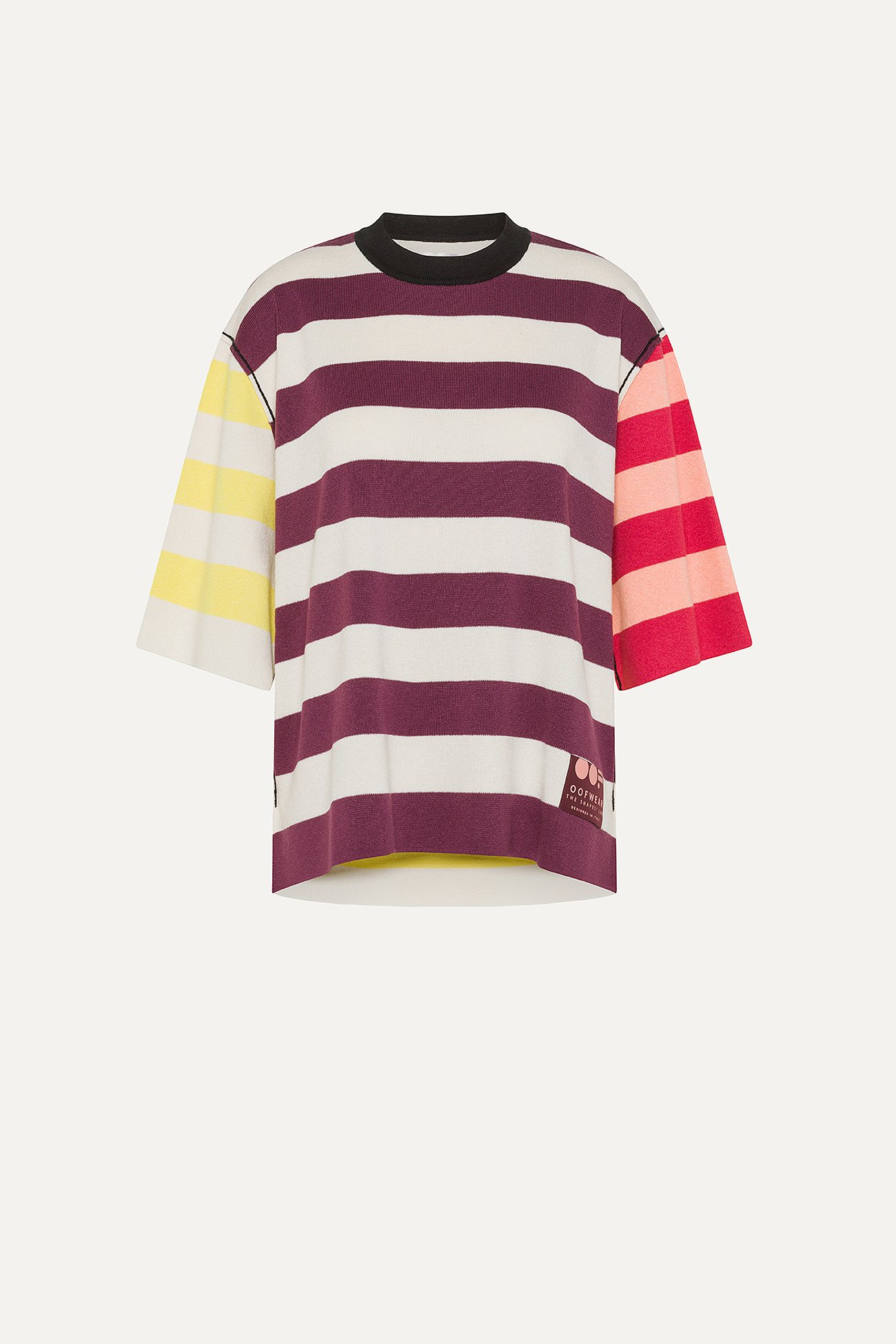COLOURED STRIPE COTTON T-SHIRT  4055 - CREAM/BURGUNDY - OOF WEAR