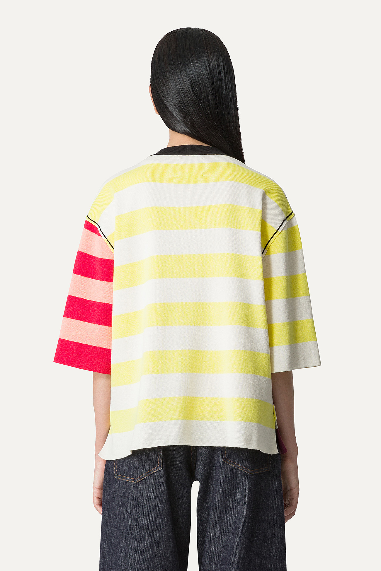 COLOURED STRIPE COTTON T-SHIRT  4055 - CREAM/BURGUNDY - OOF WEAR