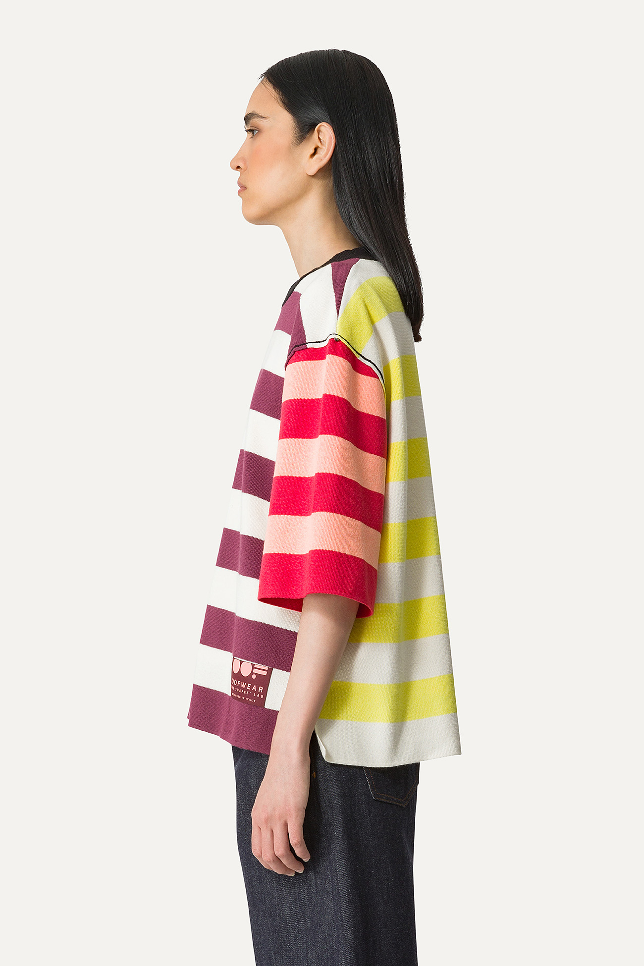 COLOURED STRIPE COTTON T-SHIRT  4055 - CREAM/BURGUNDY - OOF WEAR