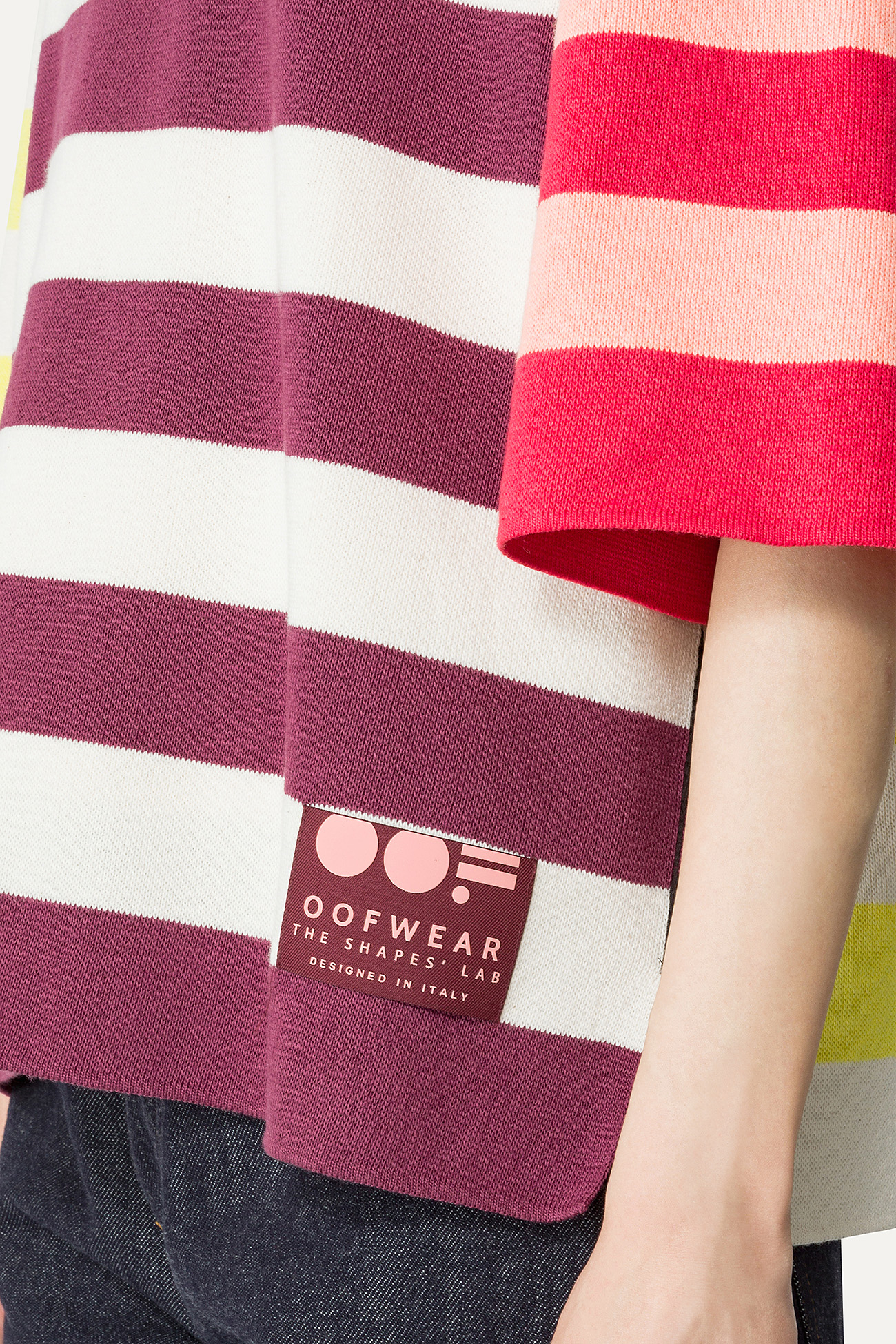 COLOURED STRIPE COTTON T-SHIRT  4055 - CREAM/BURGUNDY - OOF WEAR
