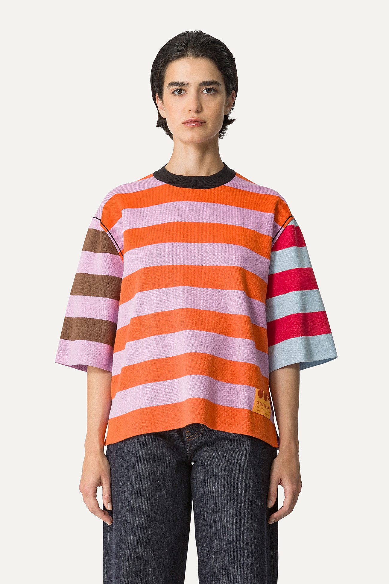 COLOURED STRIPE COTTON T-SHIRT 4055 - LILAC/ORANGE - OOF WEAR