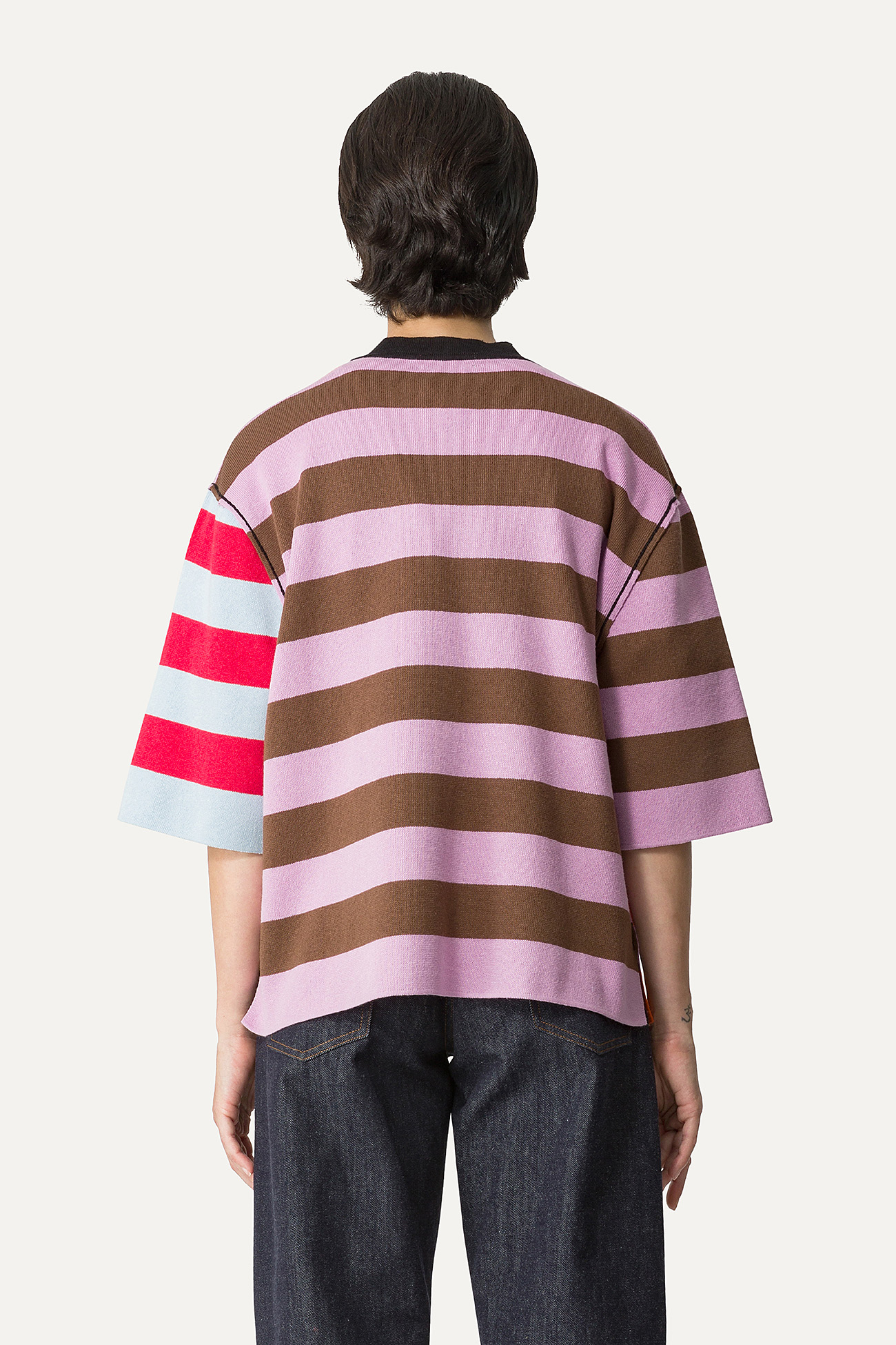 COLOURED STRIPE COTTON T-SHIRT 4055 - LILAC/ORANGE - OOF WEAR