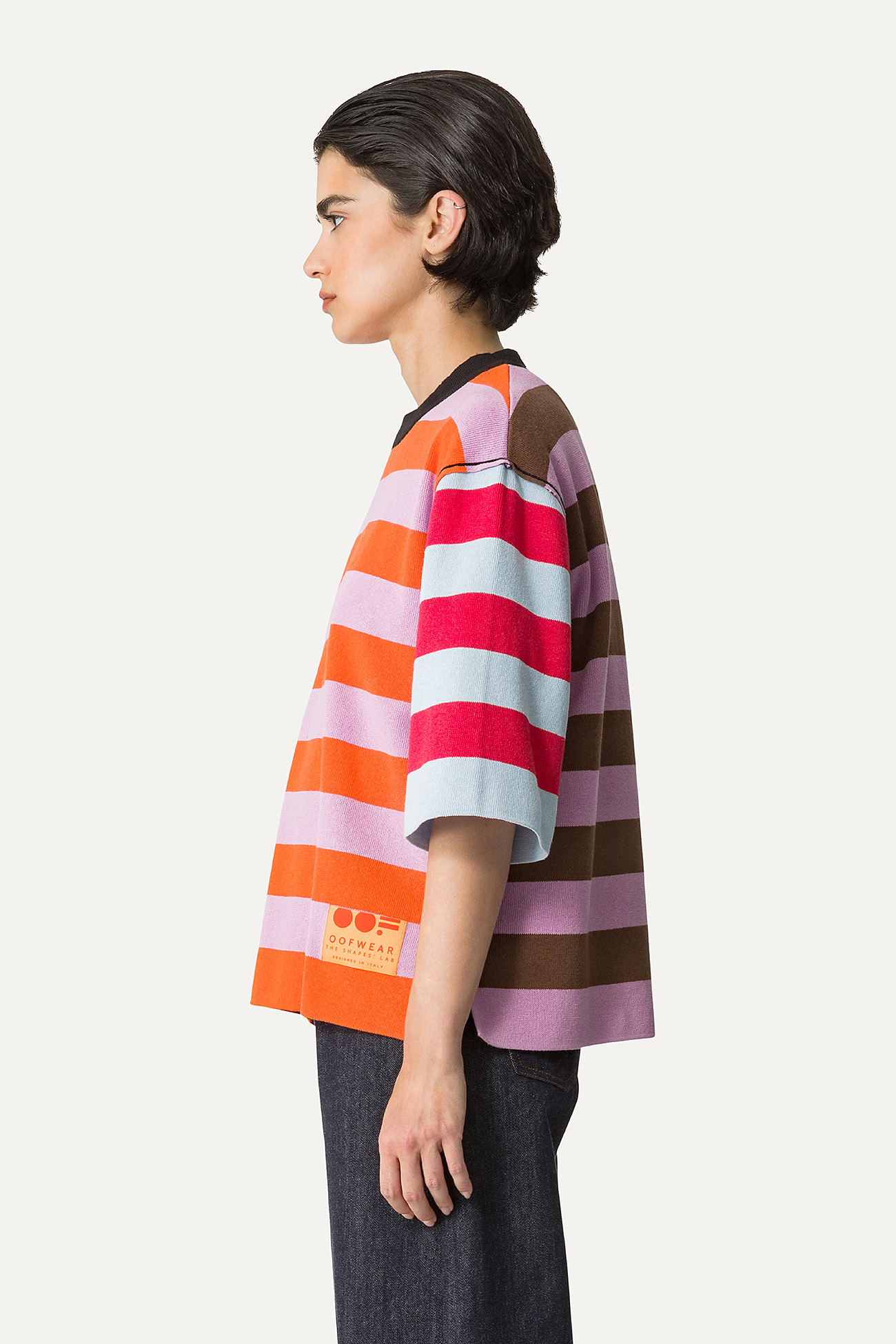COLOURED STRIPE COTTON T-SHIRT 4055 - LILAC/ORANGE - OOF WEAR