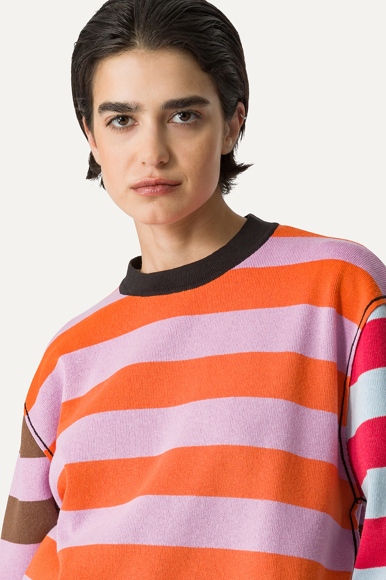 COLOURED STRIPE COTTON T-SHIRT 4055 - LILAC/ORANGE - OOF WEAR