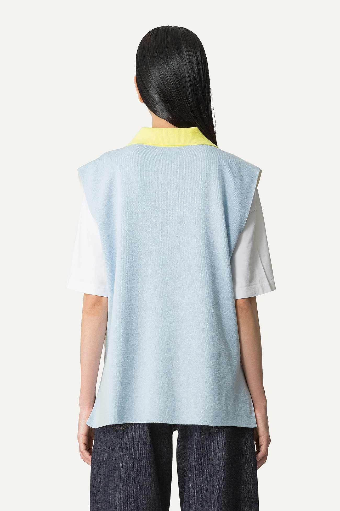 COLOURED COTTON GILET 4057 - CREAM/LIGHT BLUE - OOF WEAR