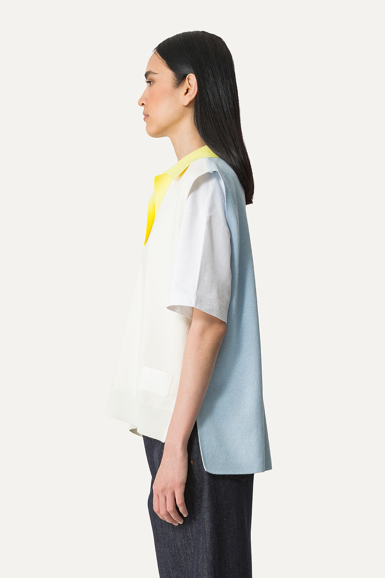 COLOURED COTTON GILET 4057 - CREAM/LIGHT BLUE - OOF WEAR