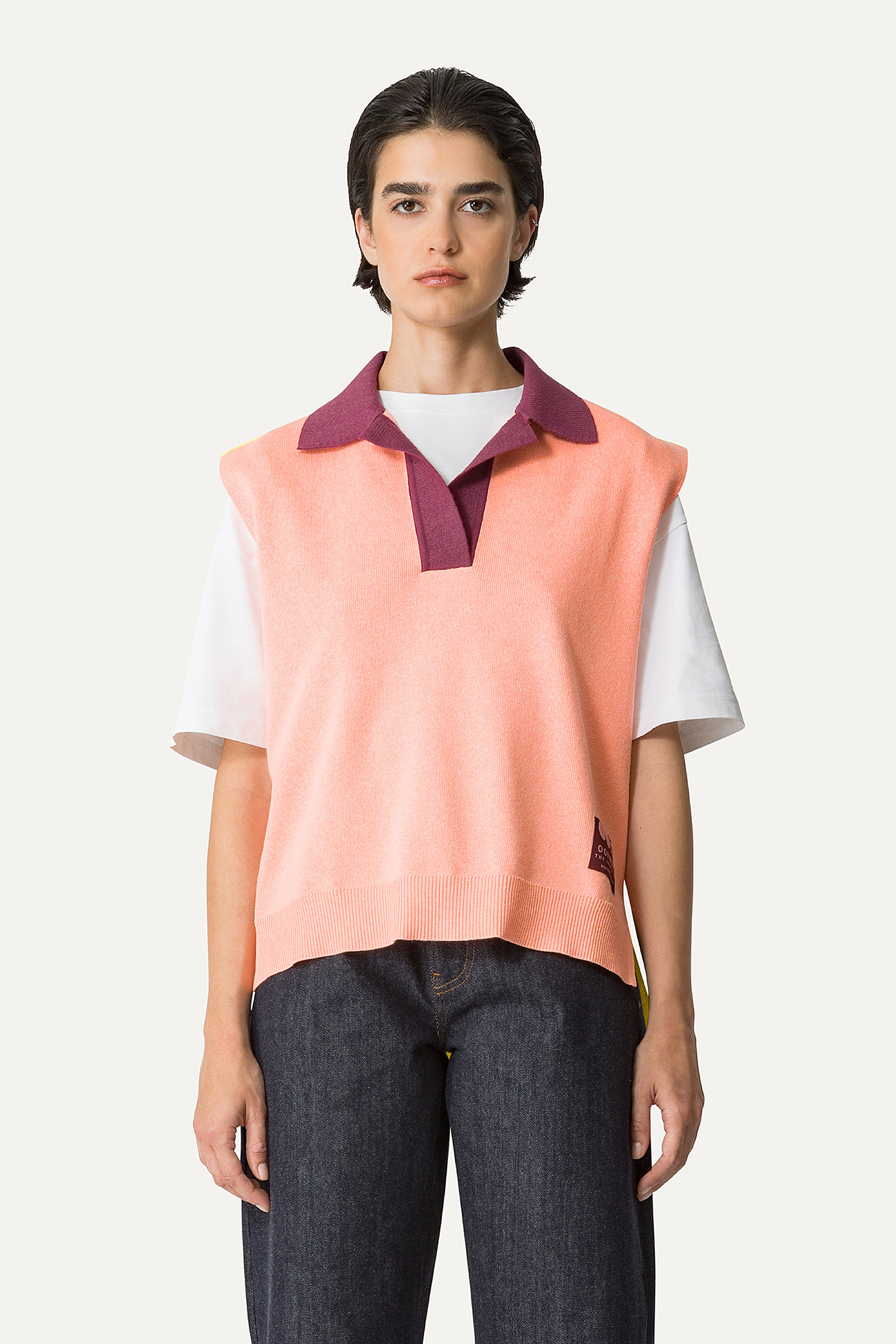 COLOURED COTTON GILET 4057 - PEACH/LIME - OOF WEAR
