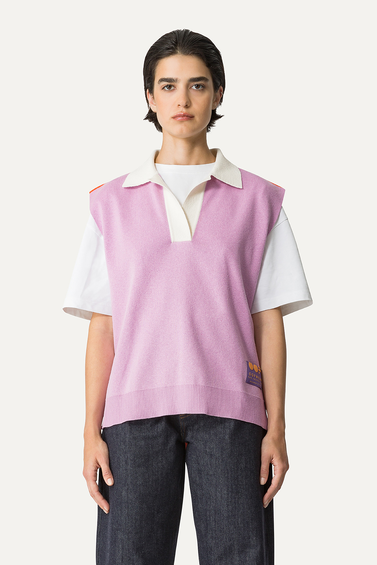 COLOURED COTTON GILET 4057 - LILAC/ORANGE - OOF WEAR