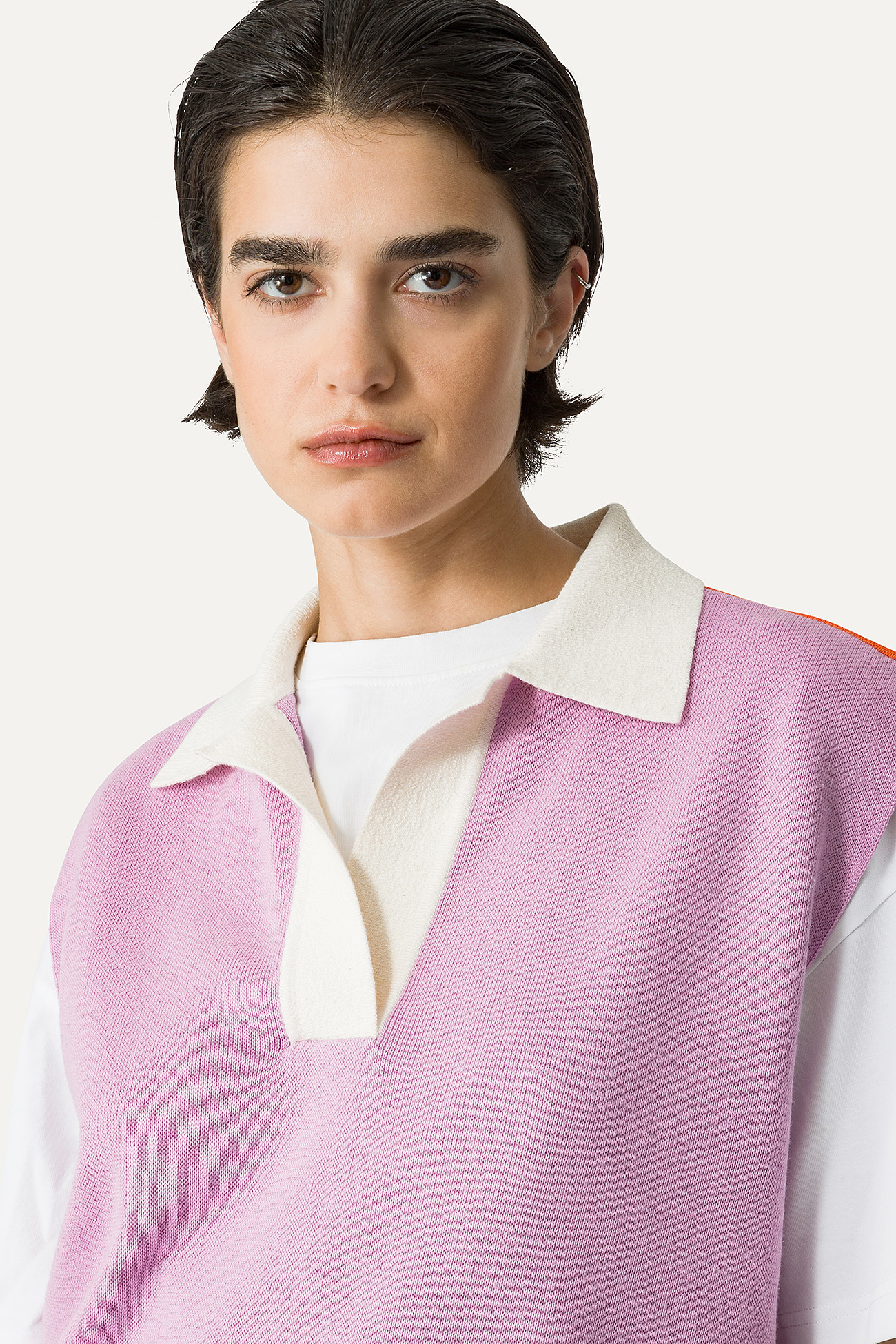 COLOURED COTTON GILET 4057 - LILAC/ORANGE - OOF WEAR