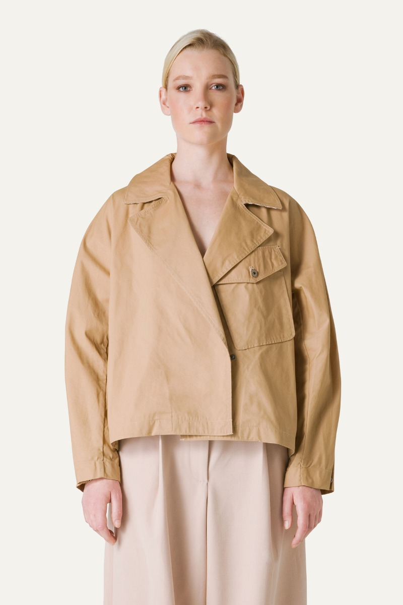 SHORT TRENCH COAT IN LIGHT COTTON GABARDINE 9202 - NATURAL - OOF WEAR