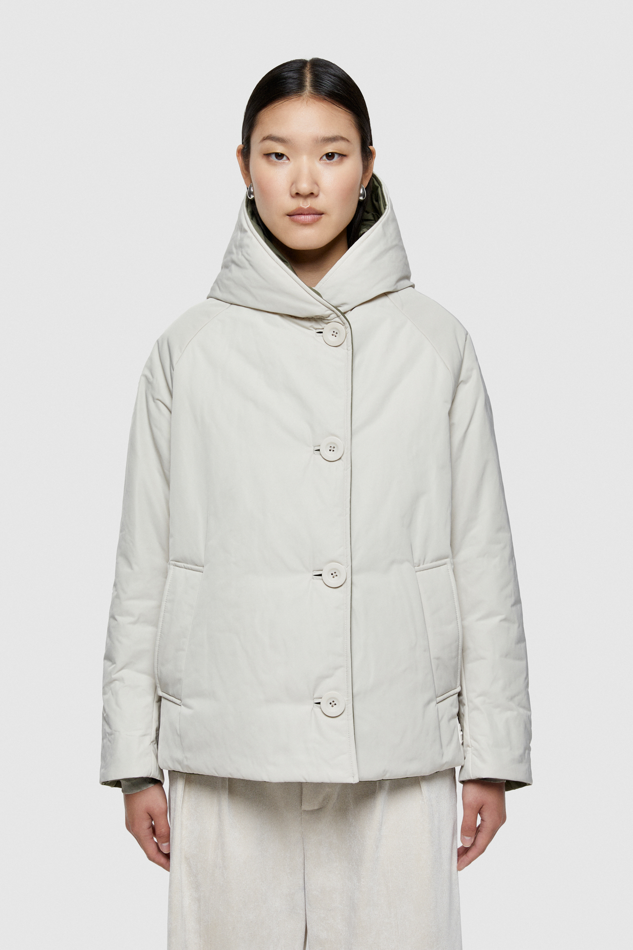 SHAPE MEMORY NYLON REVERSIBLE JACKET 9006  - CREAM/MILITARY GREEN - OOF WEAR