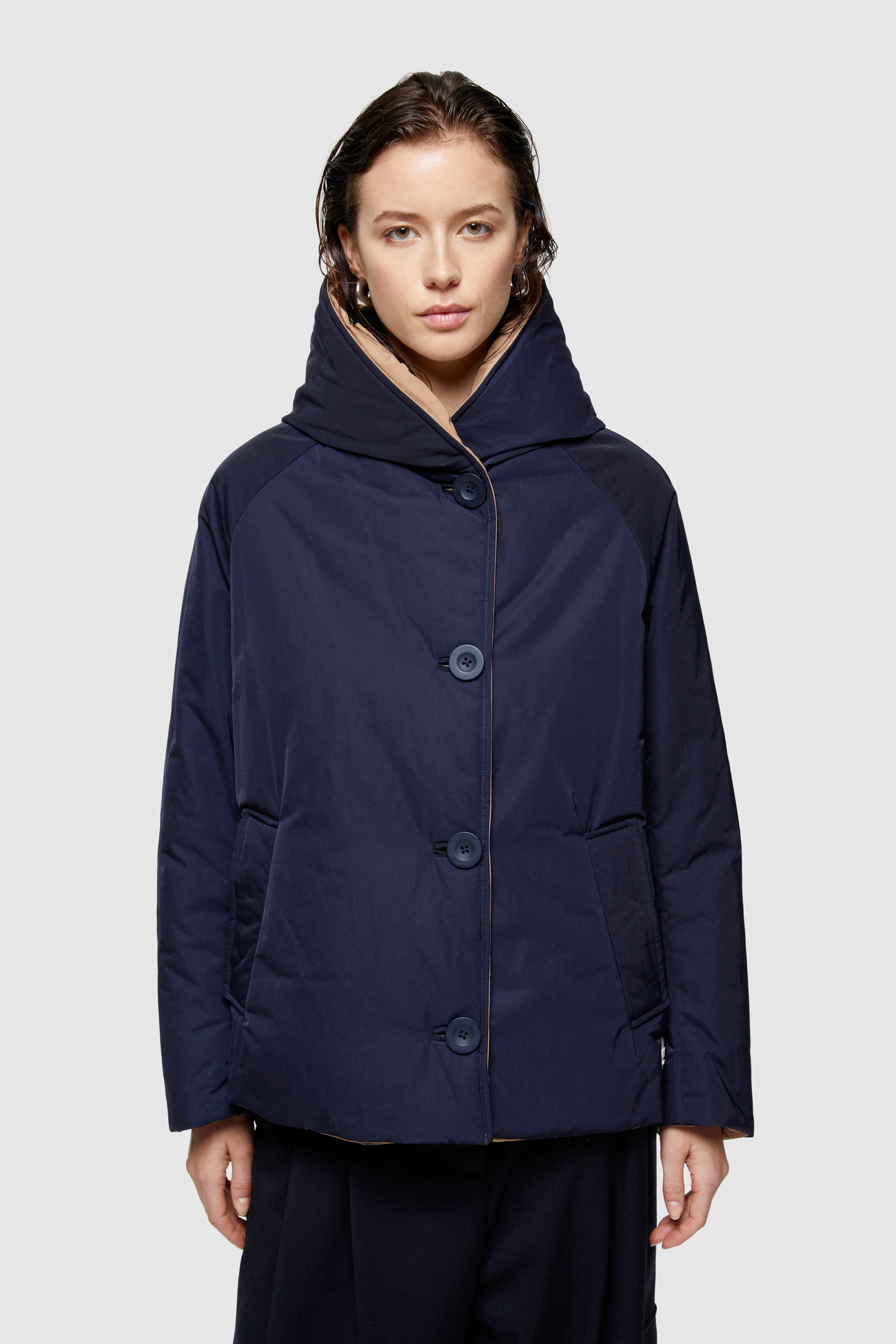 SHAPE MEMORY NYLON REVERSIBLE JACKET 9006  - MIDNIGHT BLUE/CAMEL - OOF WEAR