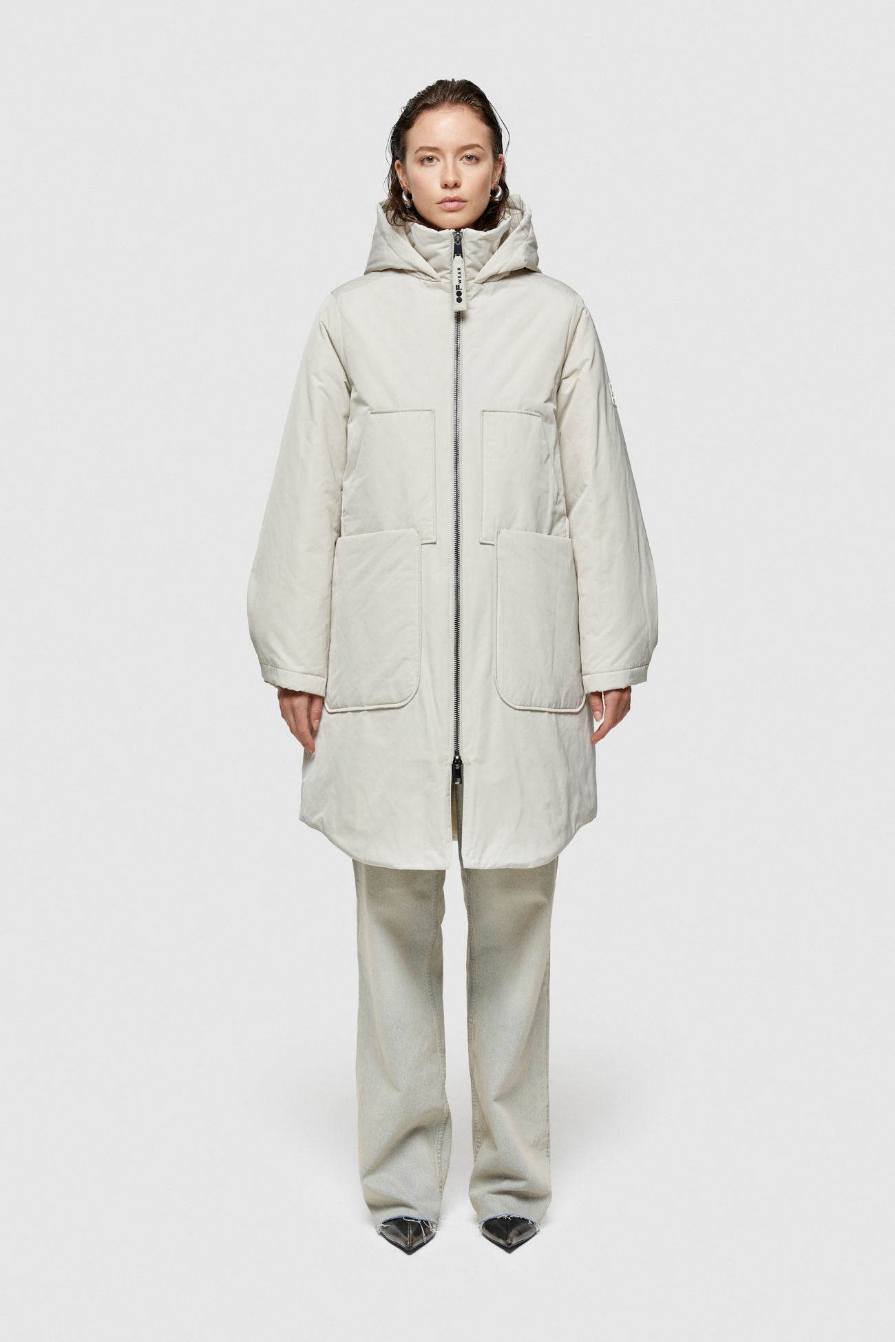 LONG PARKA 9094 IN SHAPE MEMORY NYLON - CREAM - OOF WEAR