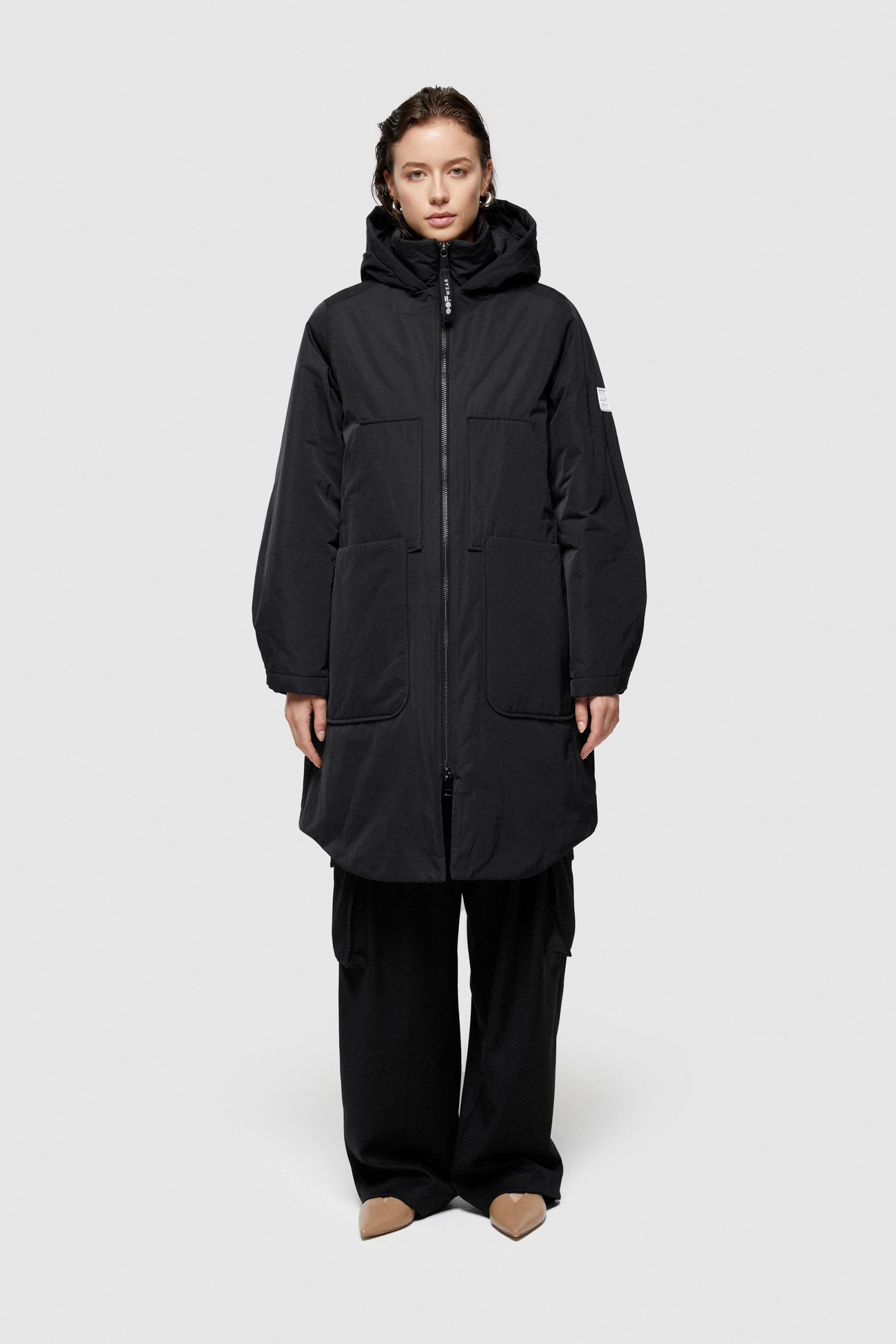 LONG PARKA 9094 IN SHAPE MEMORY NYLON - BLACK - OOF WEAR