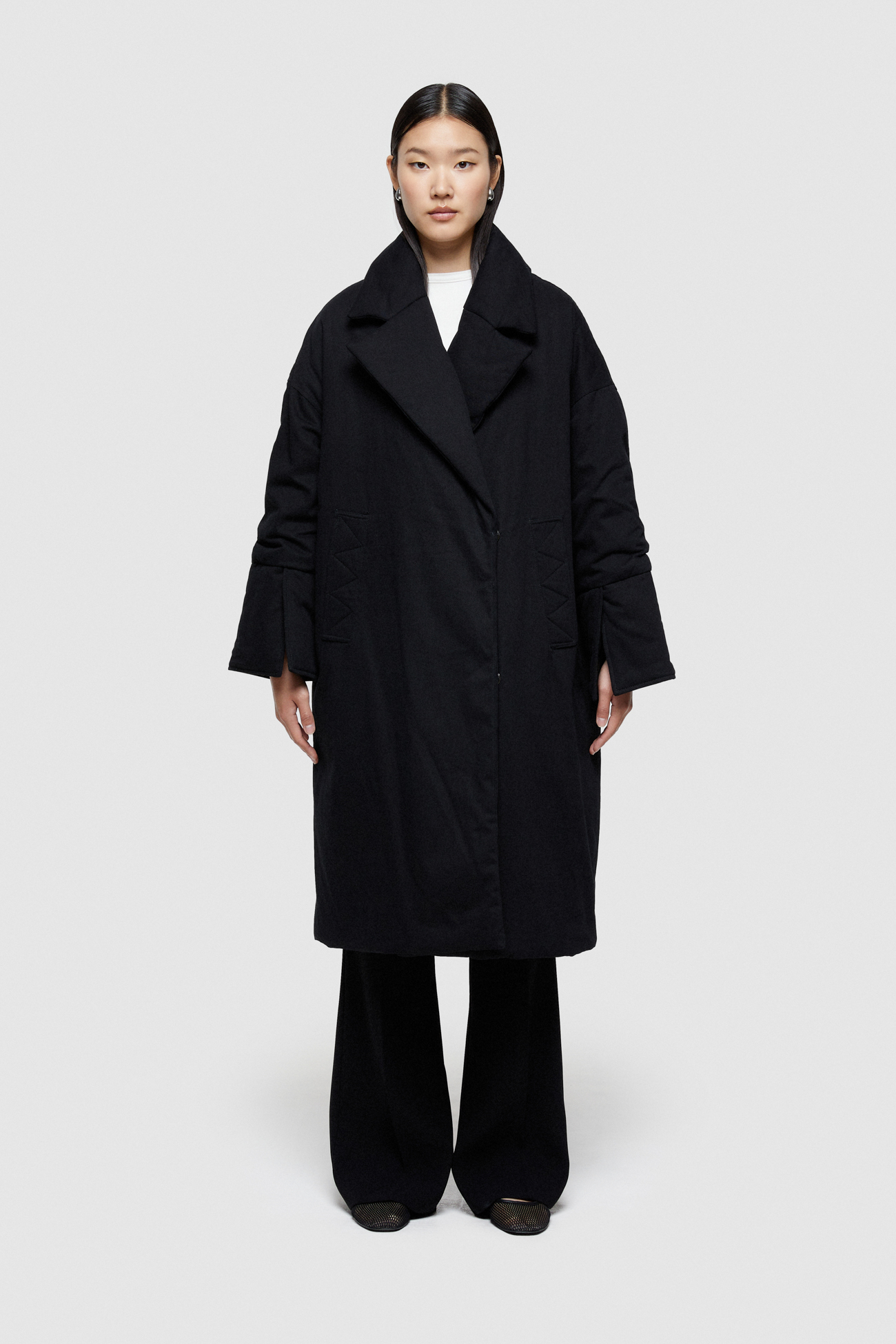 COTTON GABARDINE LONG JACKET 9244  - BLACK - OOF WEAR