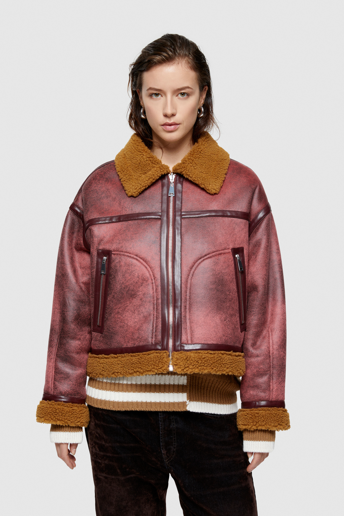 ECO-SHEEPSKIN REVERSIBLE SHORT JACKET 9262 - PINK/SHARD - OOF WEAR