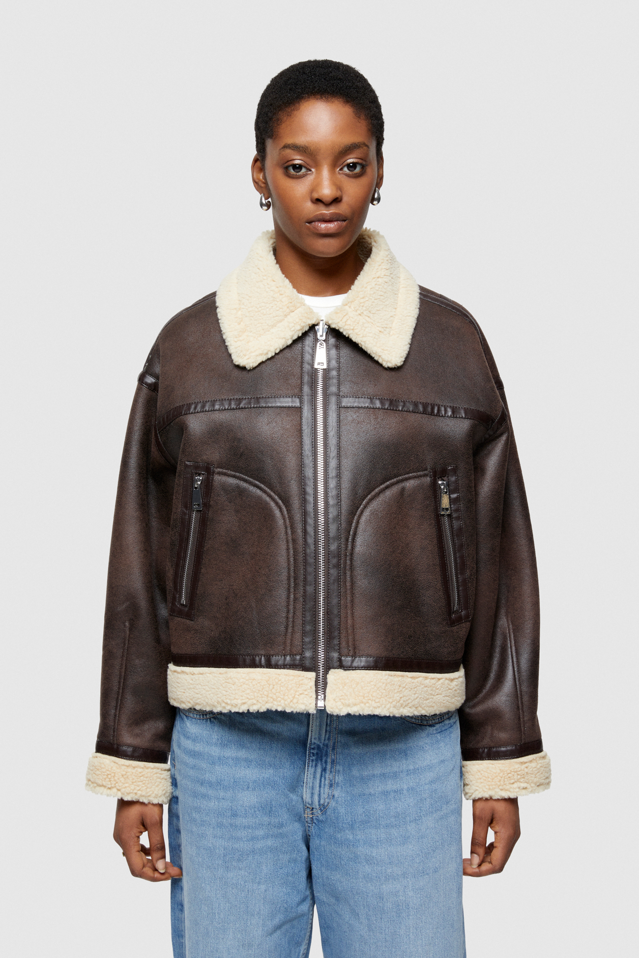 ECO-SHEEPSKIN REVERSIBLE SHORT JACKET 9262 - BROWN/CREAM - OOF WEAR