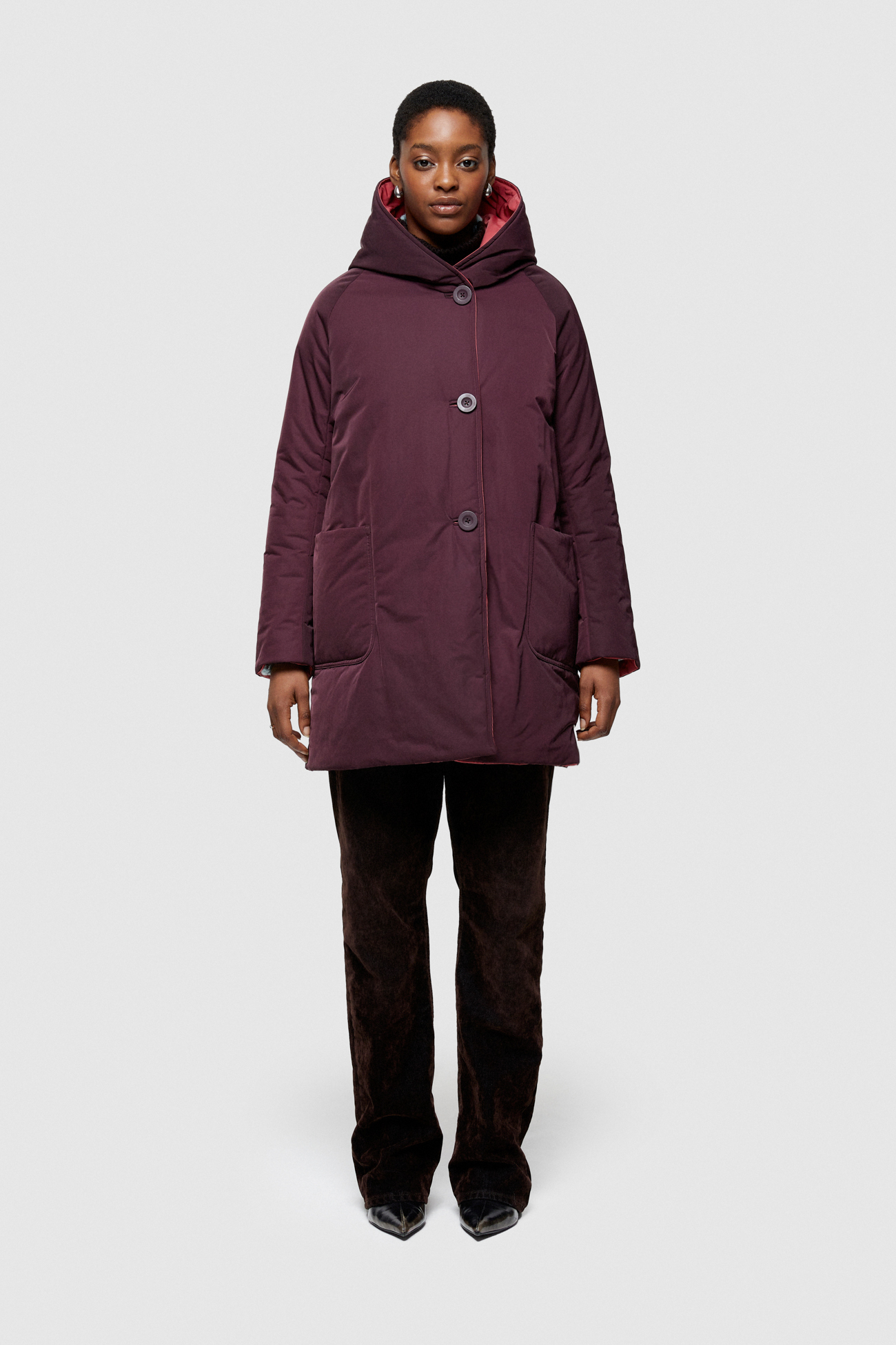 SHAPE MEMORY NYLON REVERSIBLE HOODED RAINCOAT 9410  - PLUM/DUST ROSE - OOF WEAR
