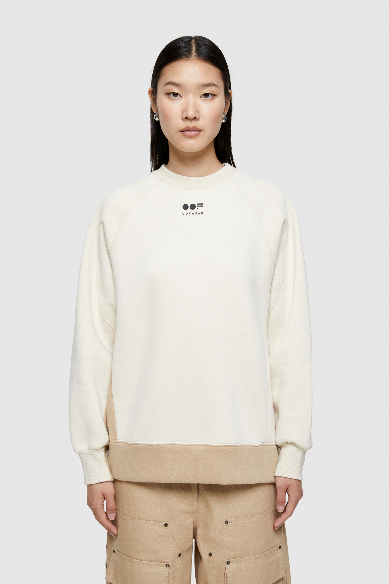 TWO-TONE SWEATSHIRT WITH LOGO 4067  - CREAM/BEIGE - OOF WEAR