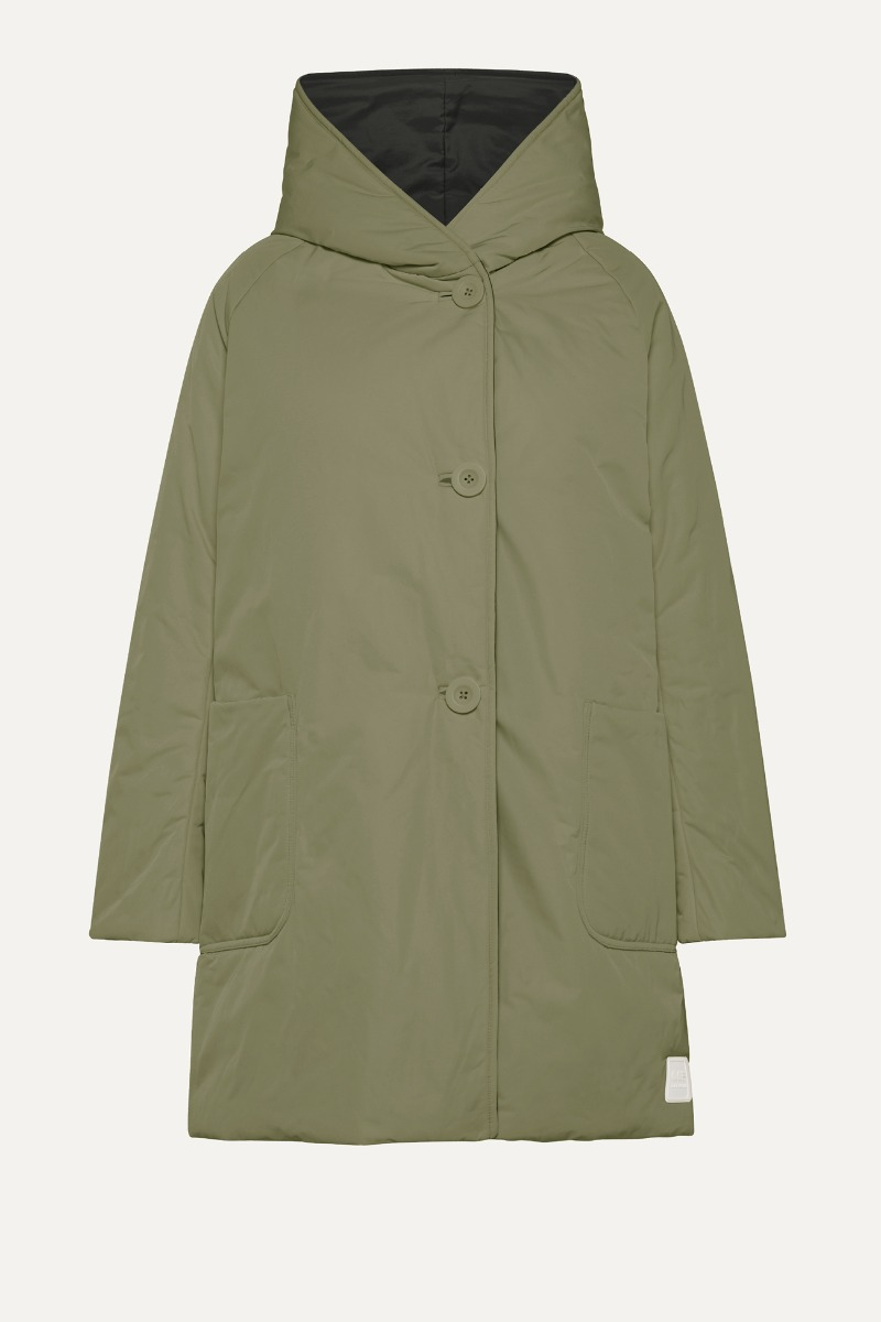 SHAPE MEMORY NYLON REVERSIBLE HOODED RAINCOAT 9410  - BLACK/CAMOUFLAGE GREEN - OOF WEAR