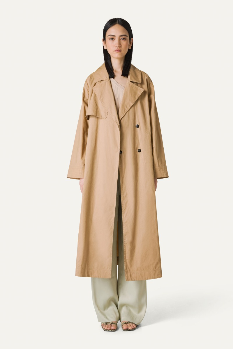 LONG TRENCH COAT IN LIGHT COTTON GABARDINE 9203 - NATURAL - OOF WEAR