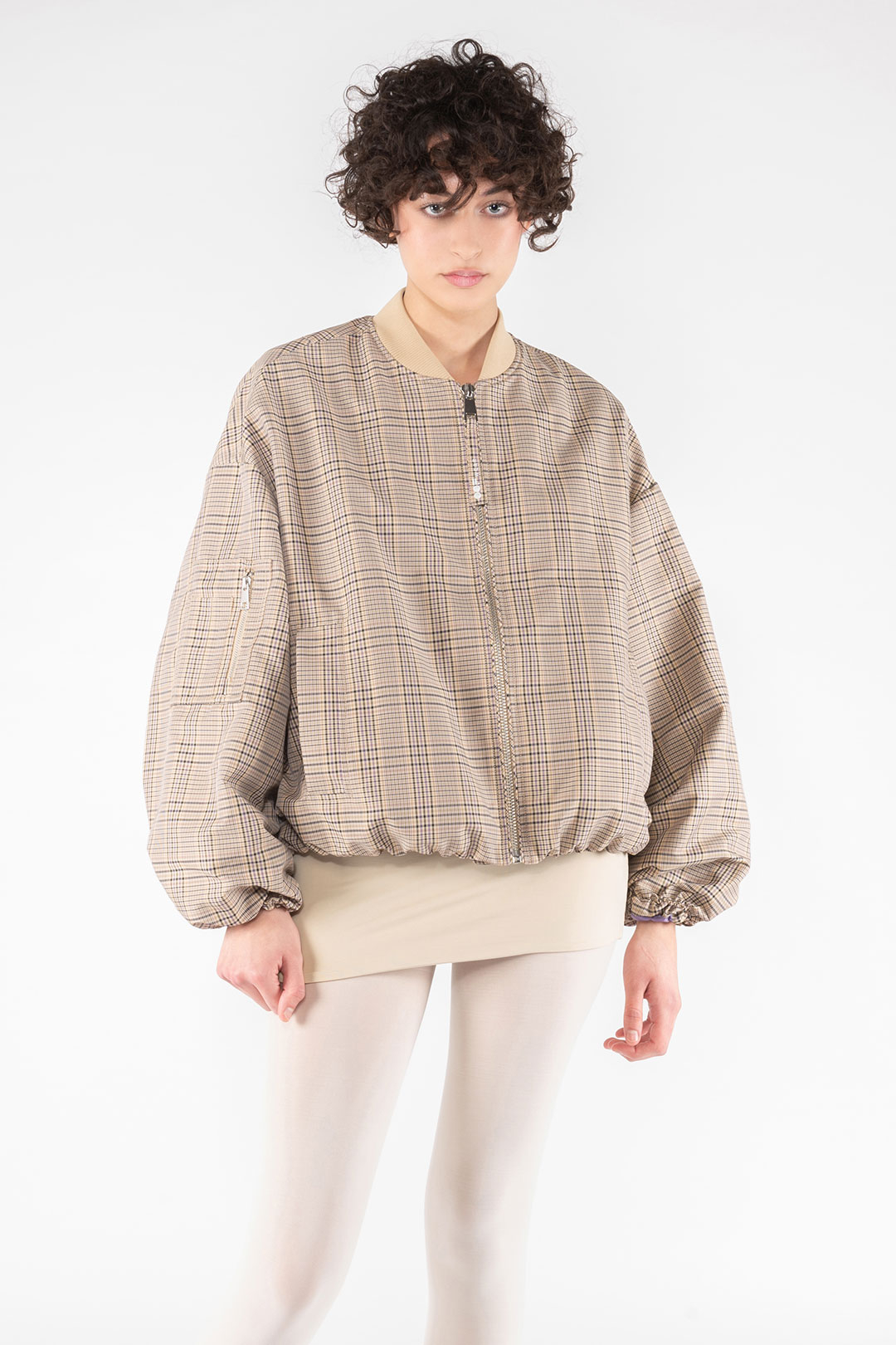 CHECK MEMORY NYLON BOMBER JACKET 9271 - BEIGE/LILAC/BLACK - OOF WEAR