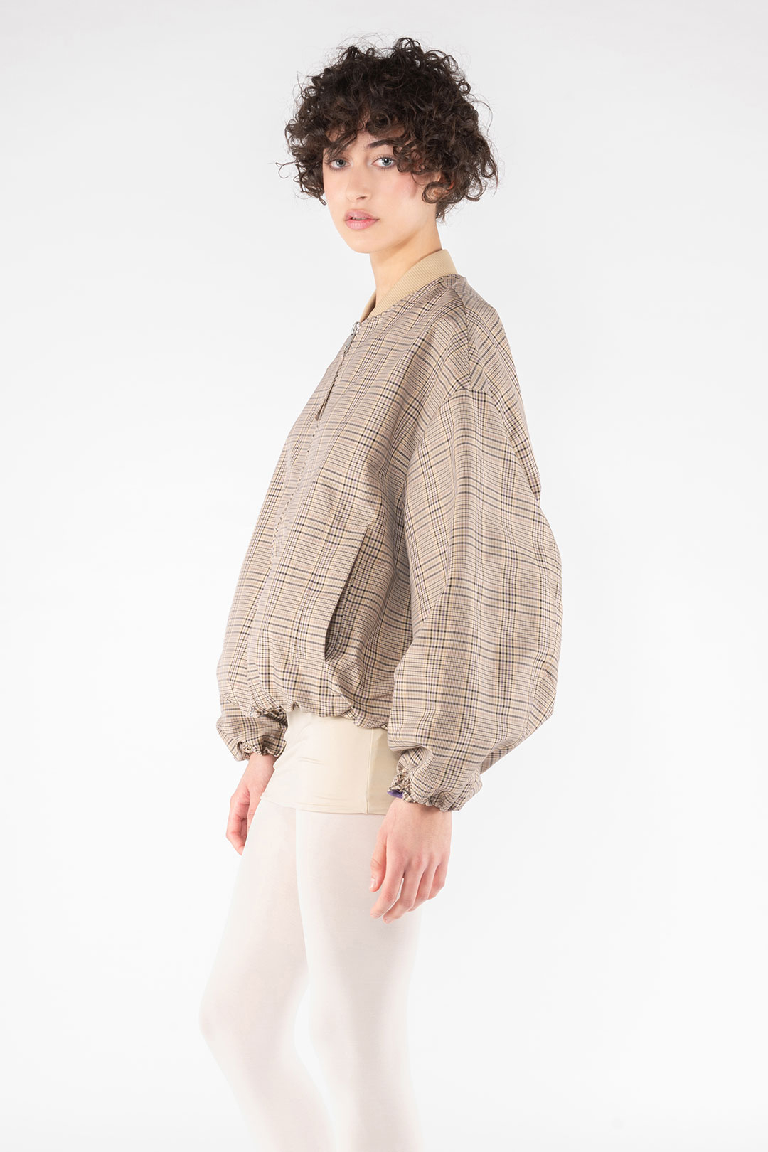 CHECK MEMORY NYLON BOMBER JACKET 9271 - BEIGE/LILAC/BLACK - OOF WEAR