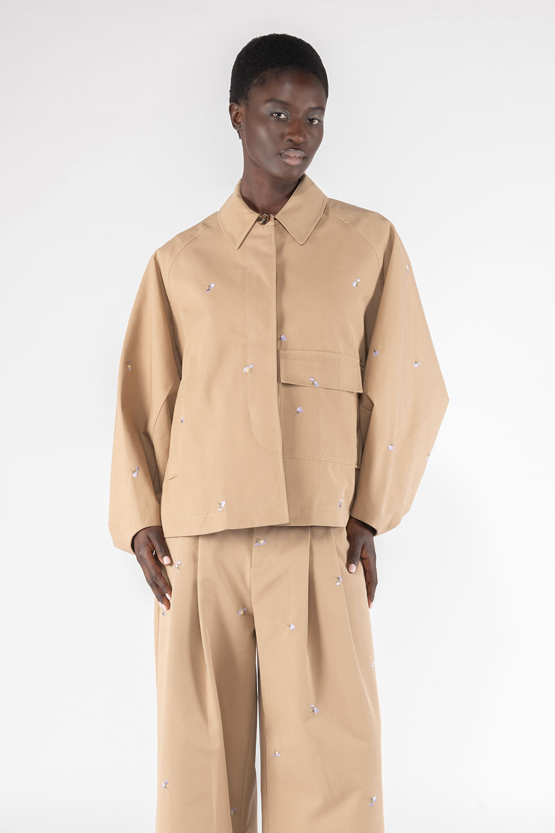 TRENCH MODULARE A CAPPA 9284 IN GABARDINA RICAMATA - CACHI/LILLA - OOF WEAR