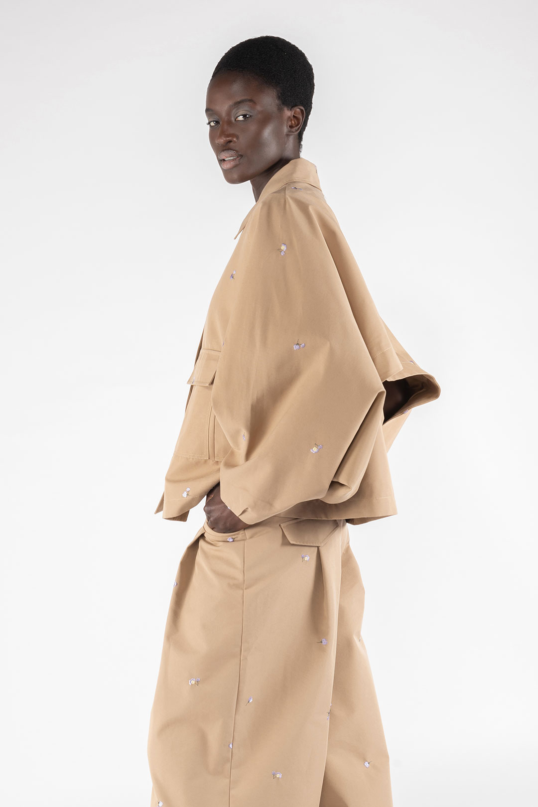 TRENCH MODULARE A CAPPA 9284 IN GABARDINA RICAMATA - CACHI/LILLA - OOF WEAR