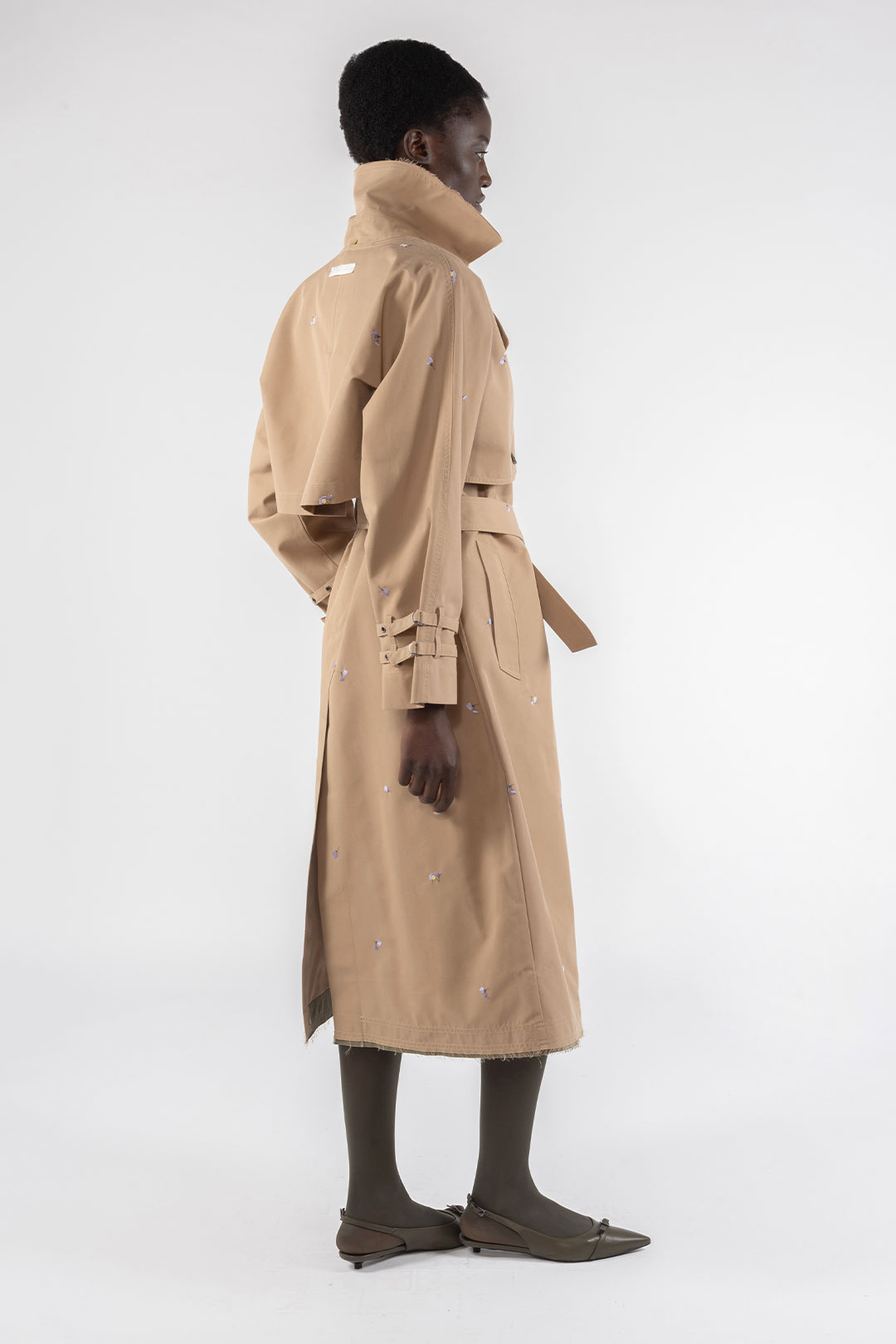 EMBROIDERED GABARDINE 2 IN 1 TRENCH COAT 9285 - KHAKI/LILAC - OOF WEAR