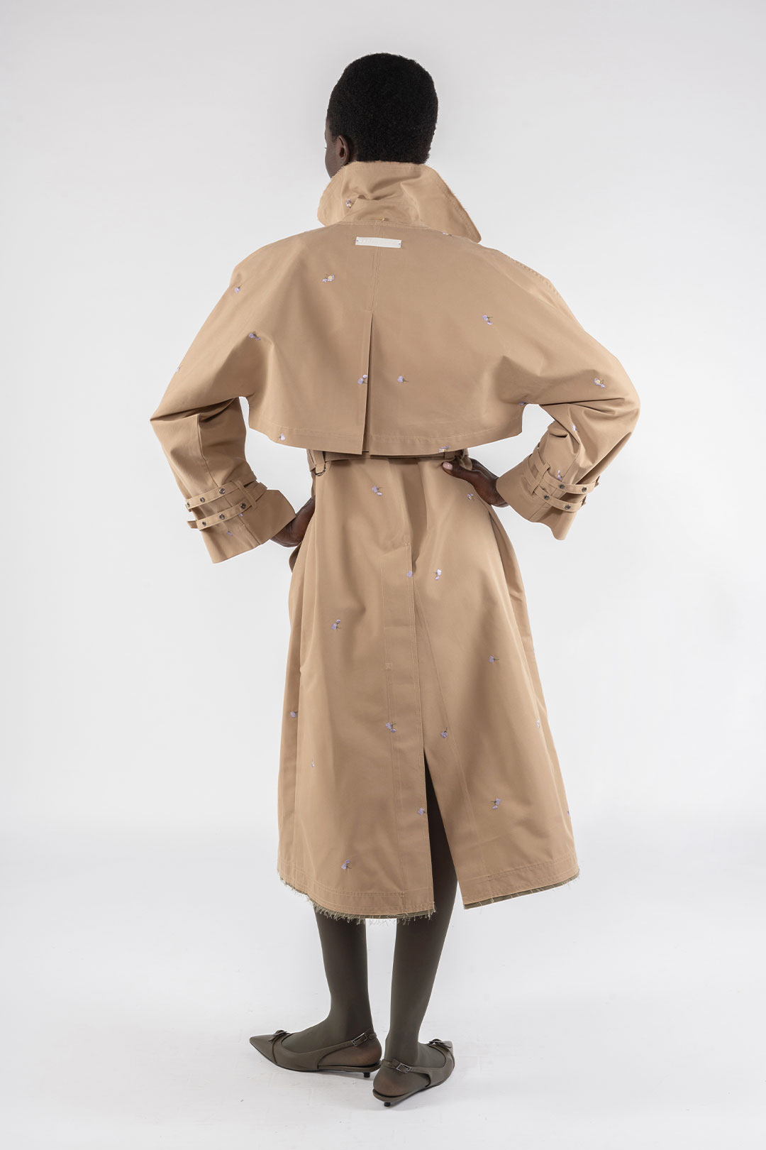 EMBROIDERED GABARDINE 2 IN 1 TRENCH COAT 9285 - KHAKI/LILAC - OOF WEAR